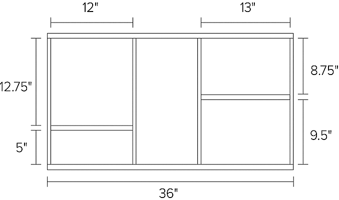 Foshay 36w 20h Four-Shelf Wall Unit Dimension Drawing.