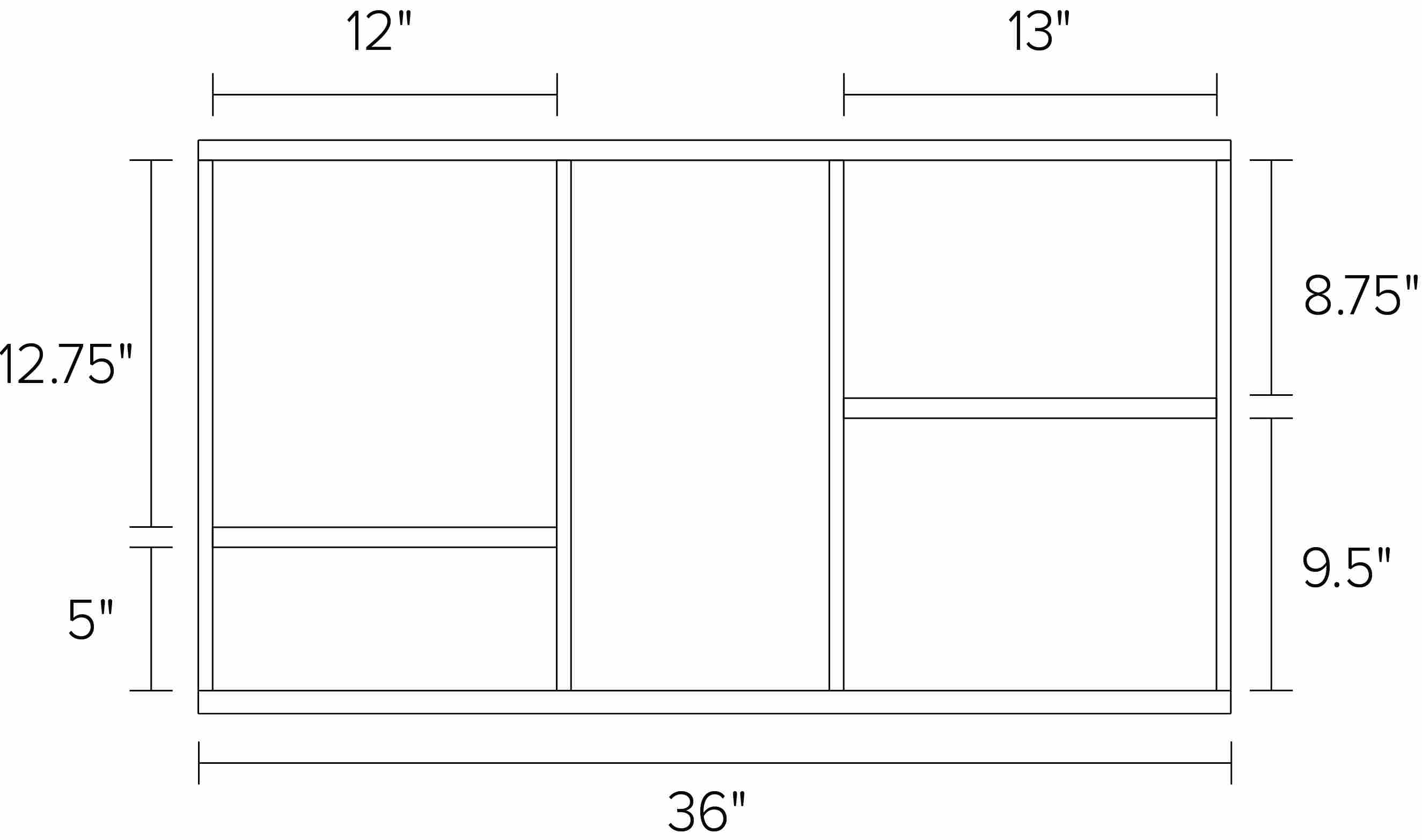 Foshay 36w 20h Four-Shelf Wall Unit Dimension Drawing.