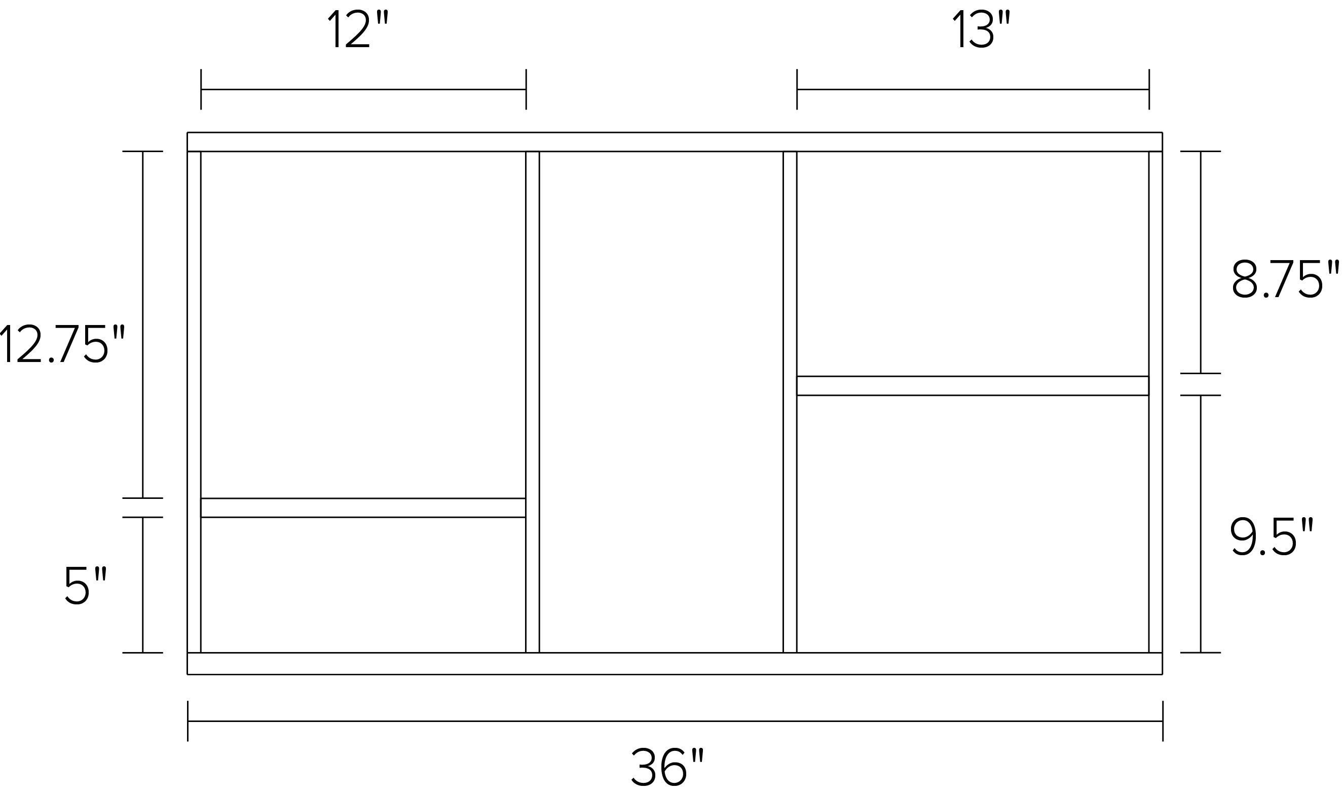 Foshay 36w 20h Four-Shelf Wall Unit Dimension Drawing.