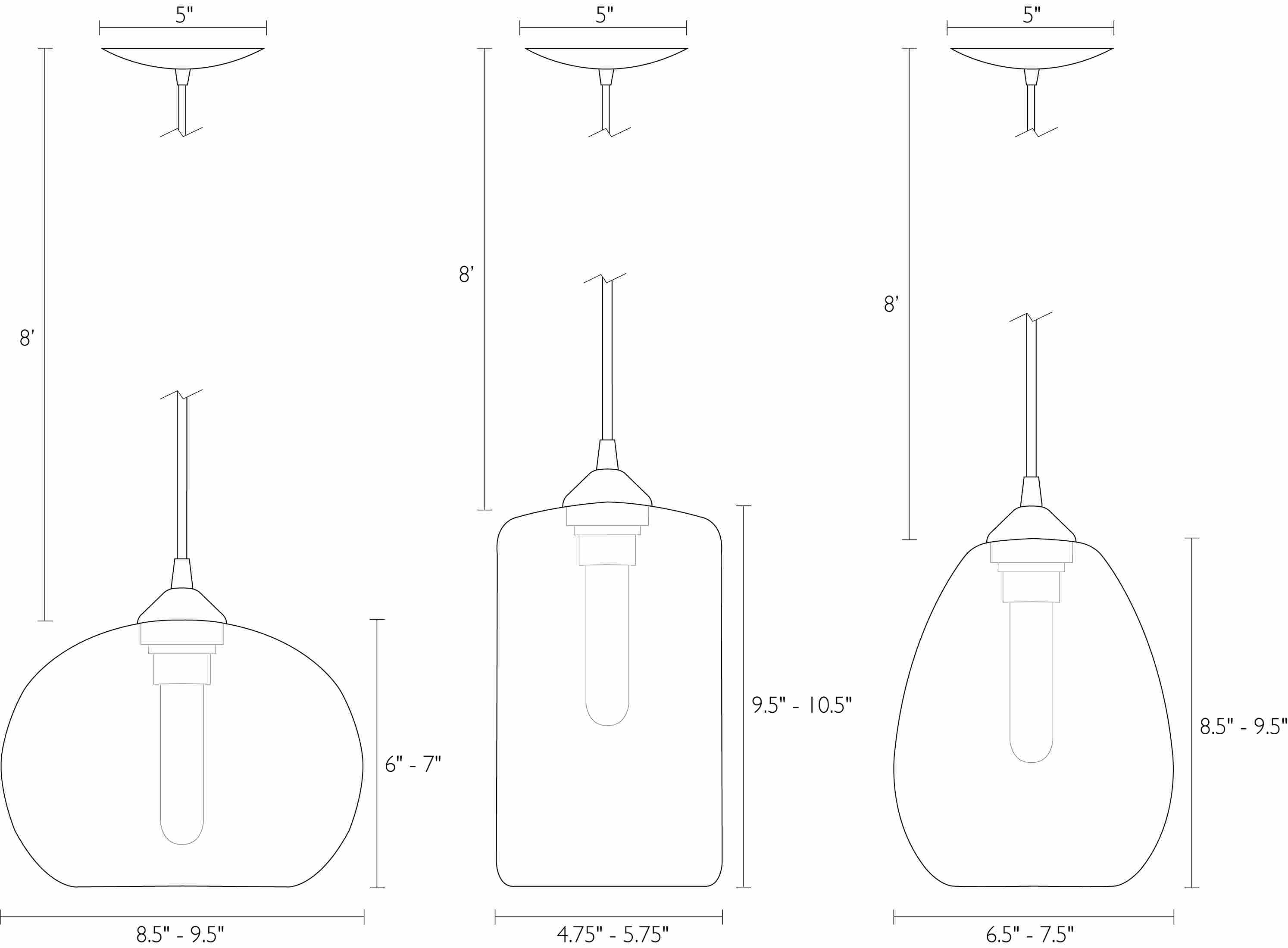 Detail of Gale pendant dimension drawings.
