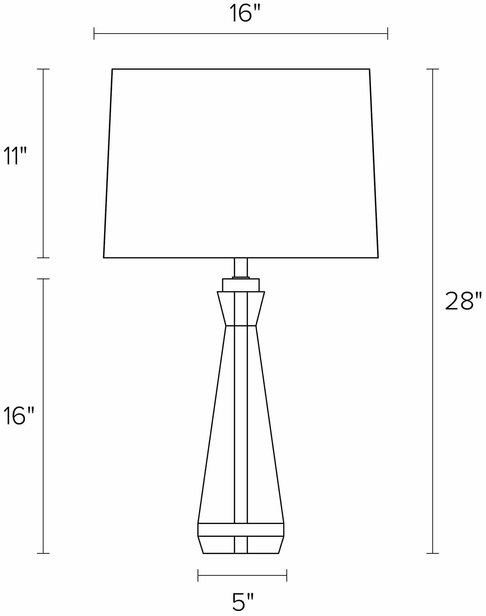 Gatsby 28h Table Lamp Dimension Drawing.
