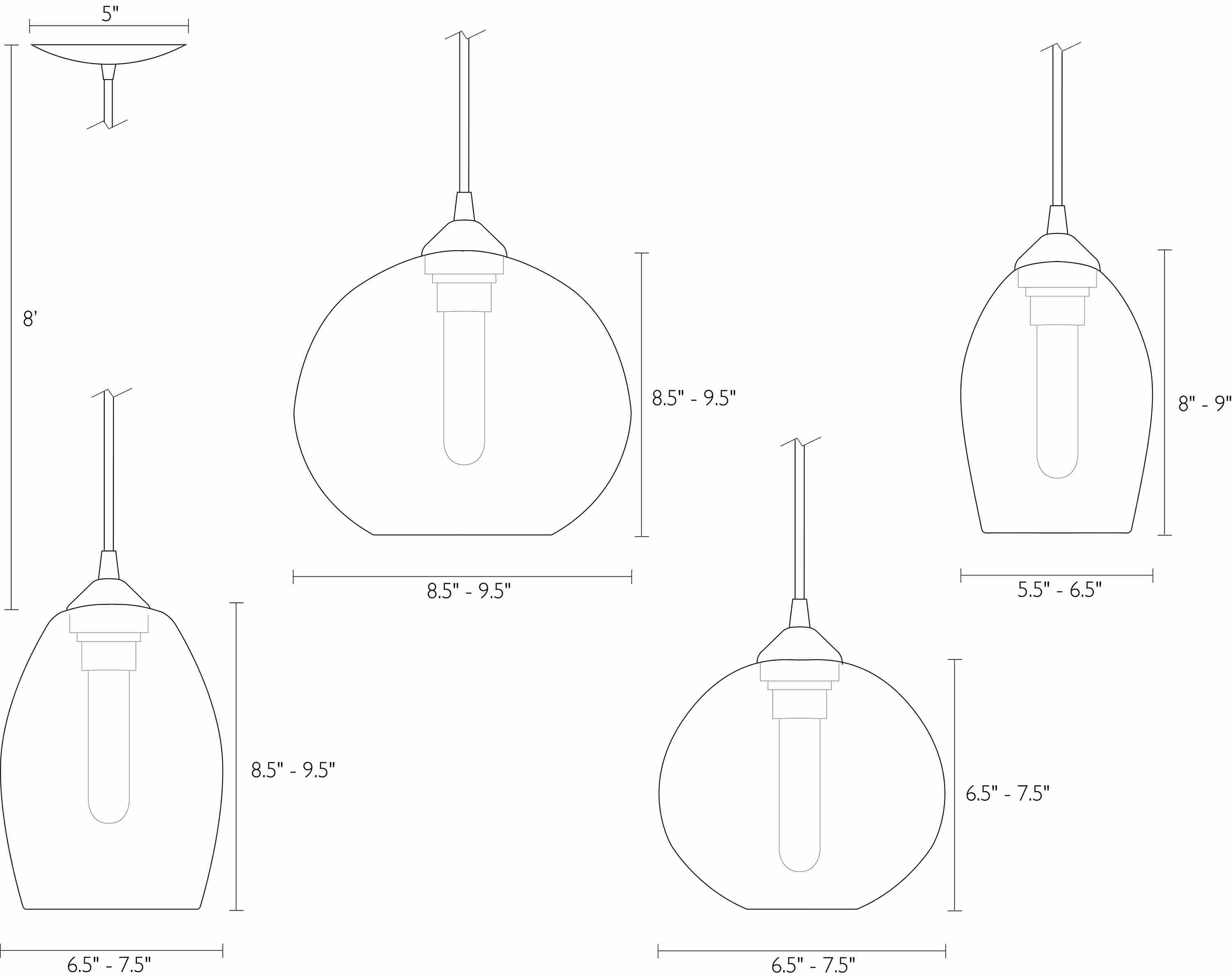 Detail of Glow pendant dimension drawings.