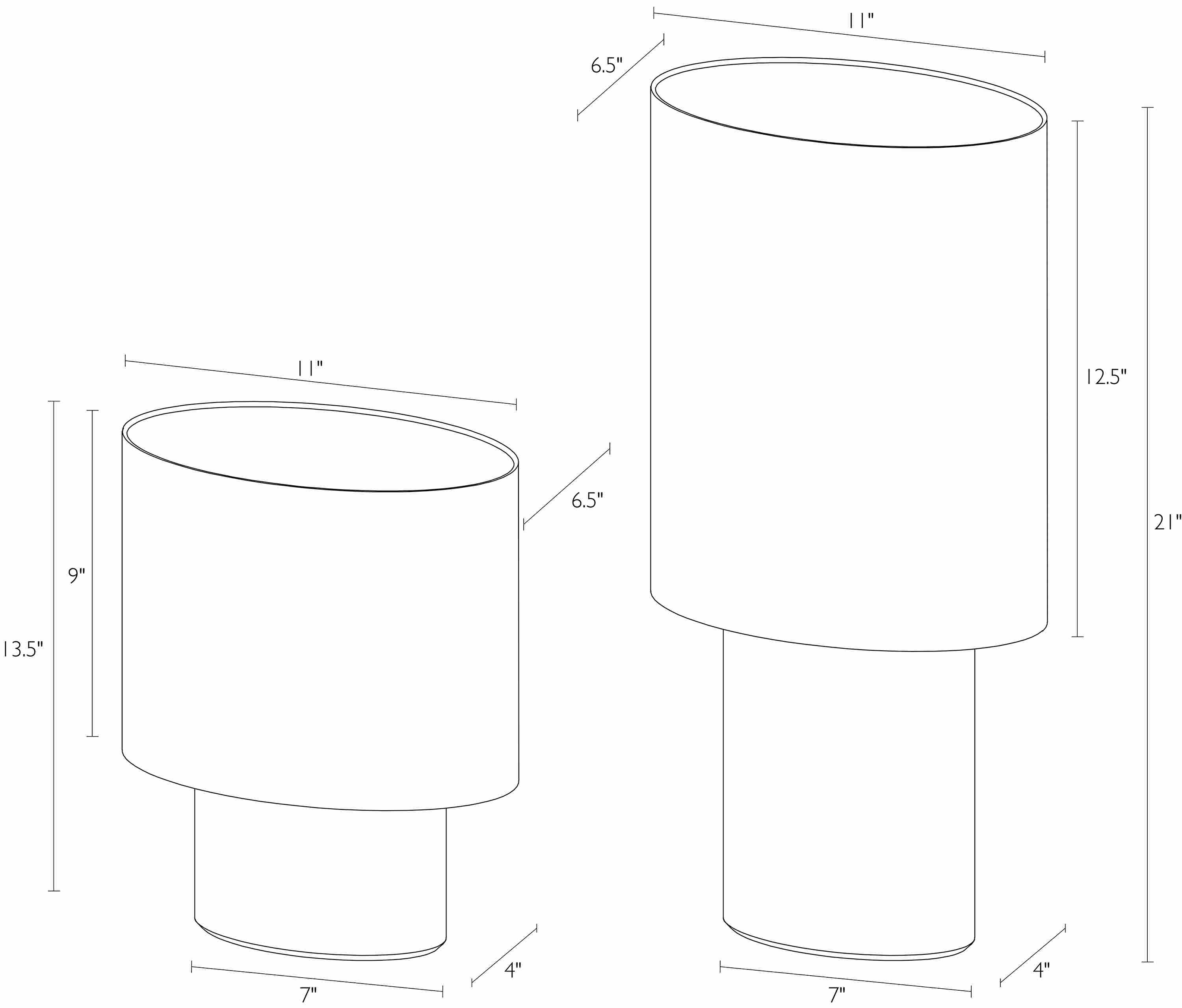 Detail of Haddie table lamp dimension drawings.