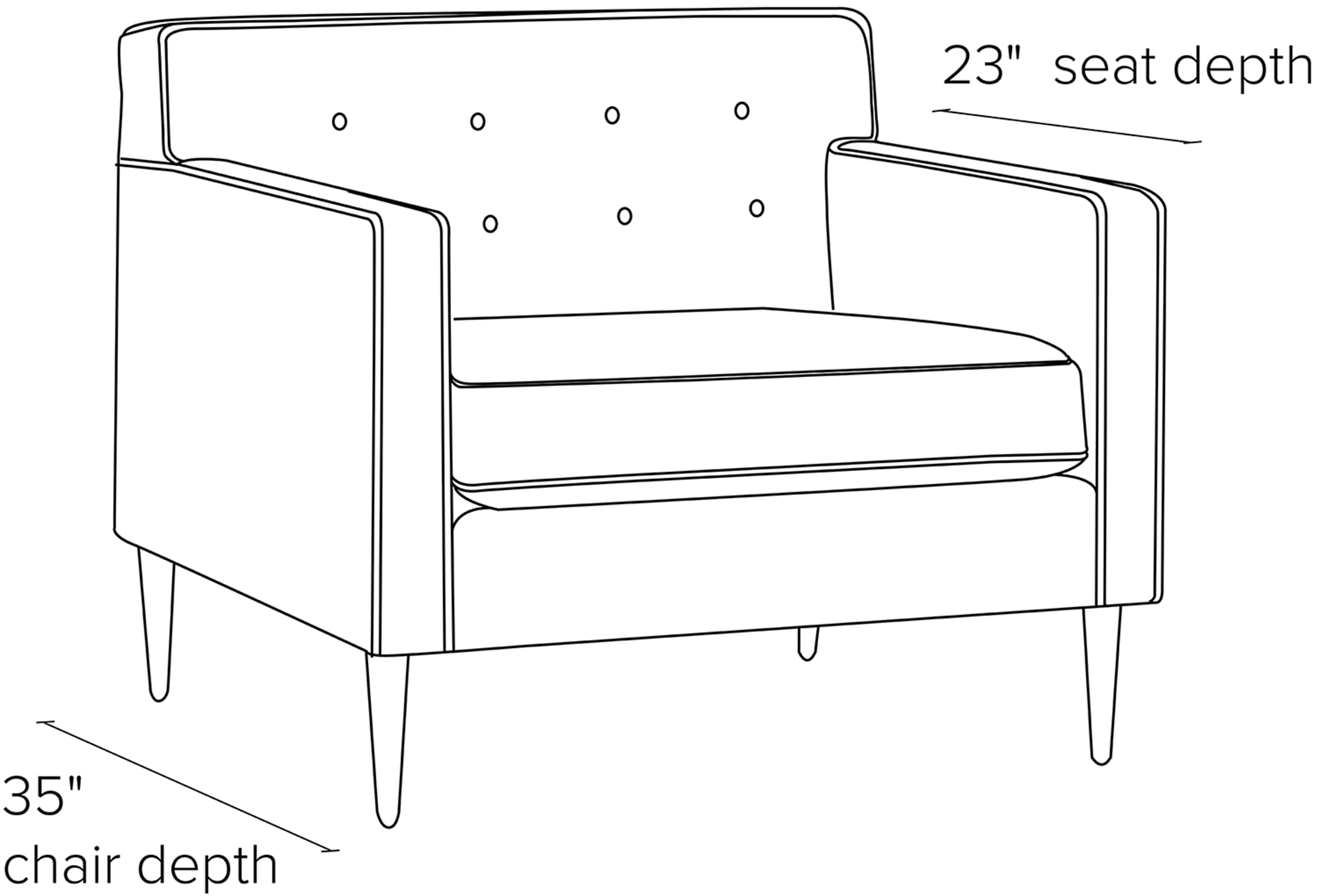 Side view dimension illustration of Holmes chair.