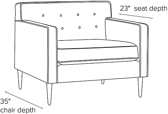 Side view dimension illustration of Holmes chair.