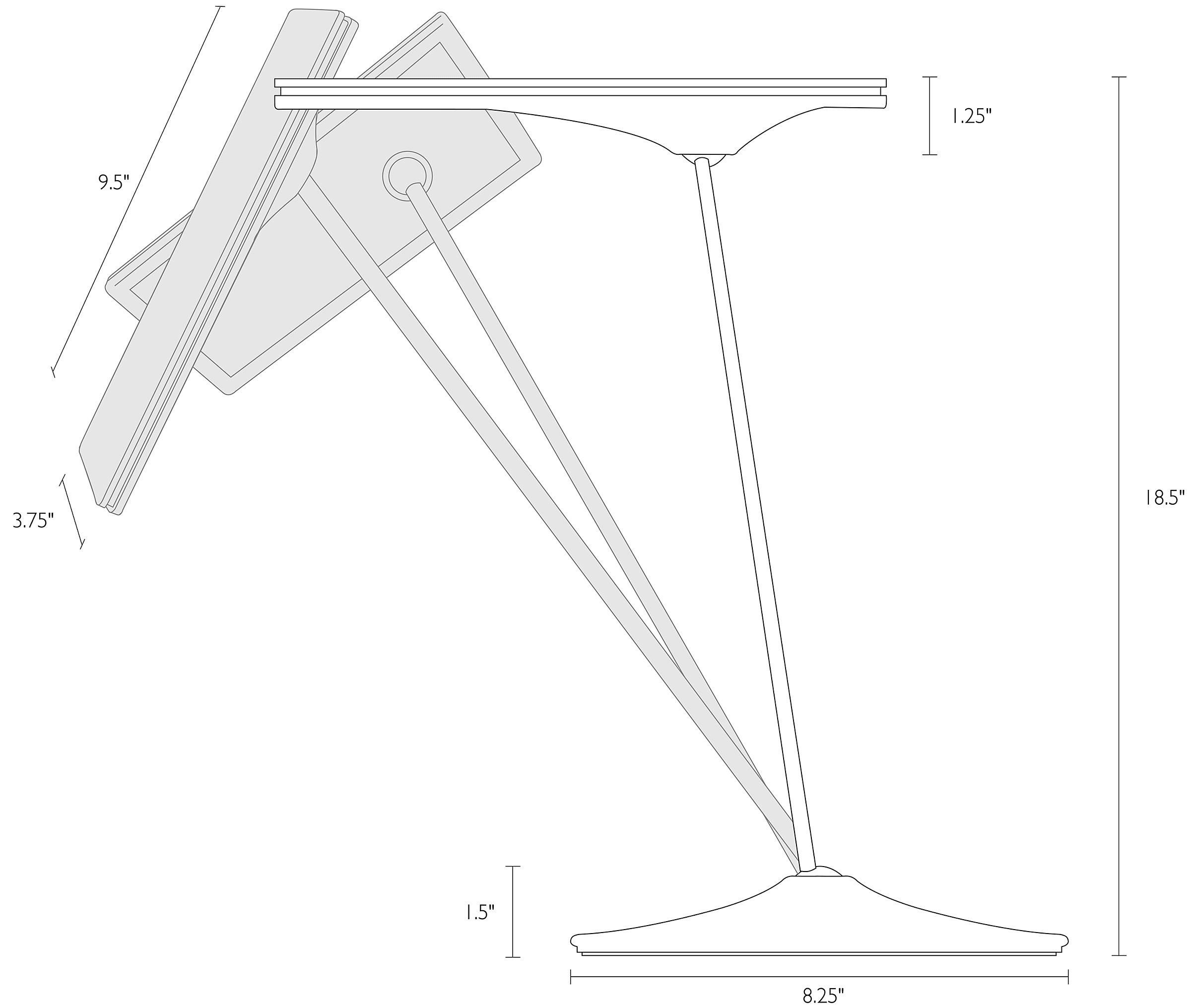 Detail of Horizon table lamp dimension drawing.