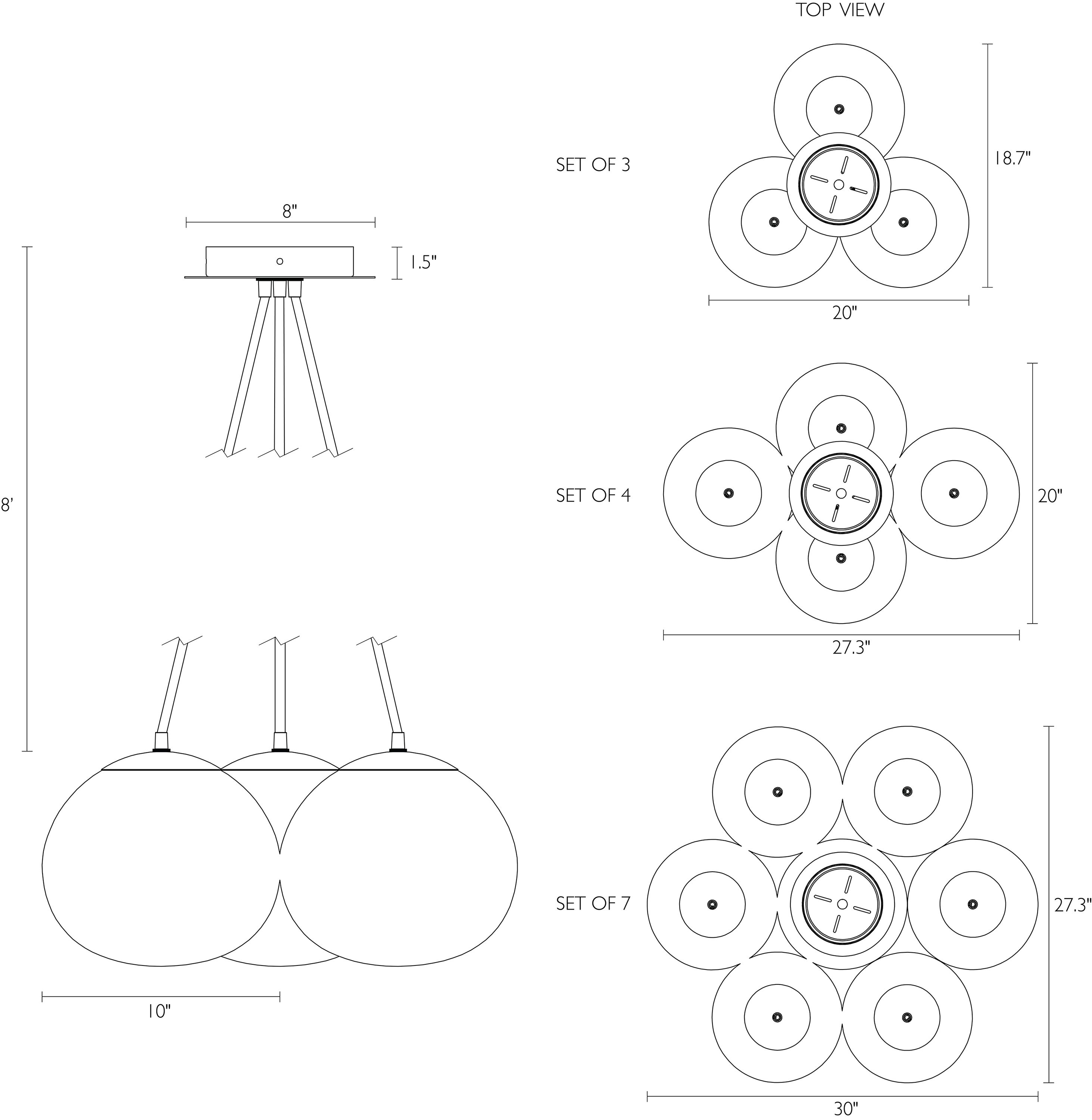 Detail of Humboldt Globe pendant dimension drawings.