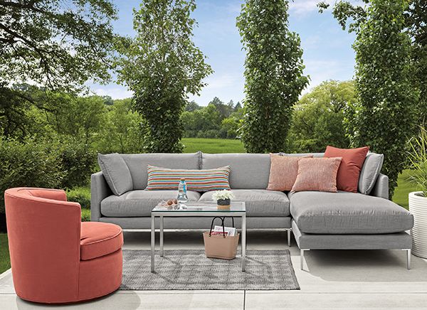 Room & Board | Modern Outdoor Montego Cushions for Sofa in Pelham Smoke Grey - Stain-Resistant Fabric