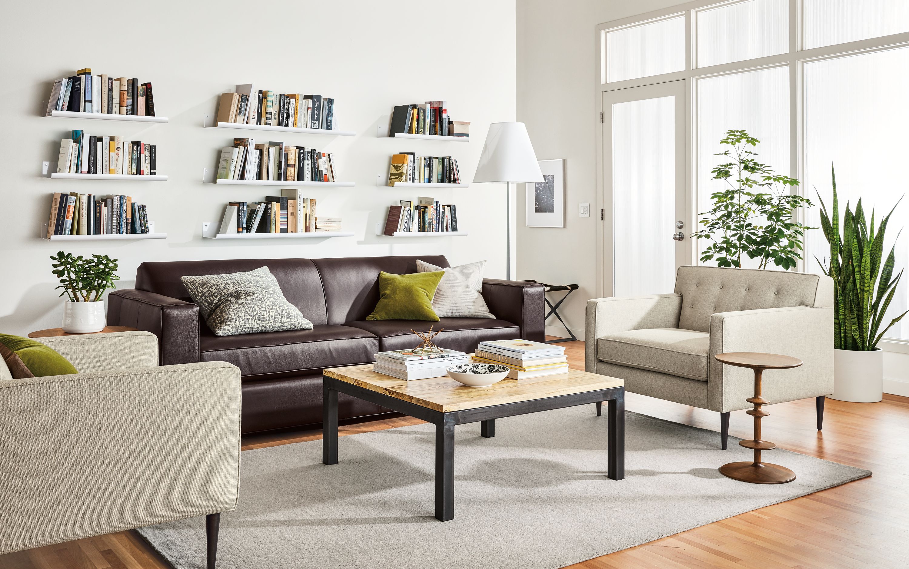 Detail of Ian sofa in espresso leather.