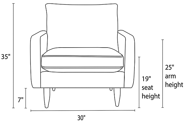 Jasper 30" Chair Front Dimension Drawings.