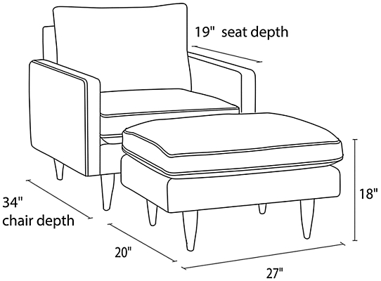 Jasper 30" Chair & Ottoman Side Dimension Drawing.