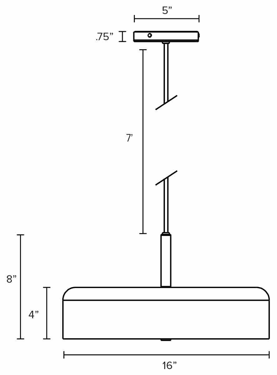 Kylo pendent line drawing with dimensions.