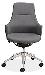 Front view of LW Office Chair in Polished Aluminum with Grey Twill Fabric.