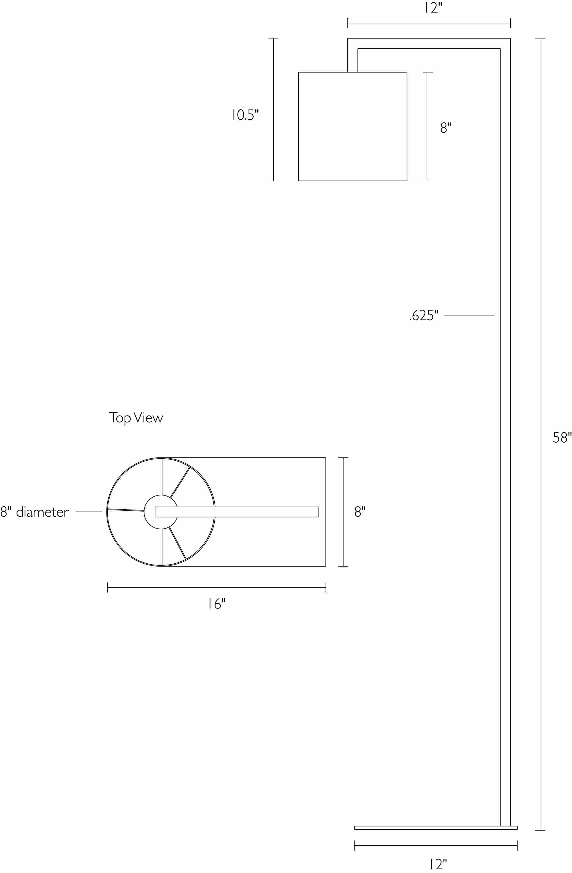 Detail of Lantern floor lamp dimension drawing.