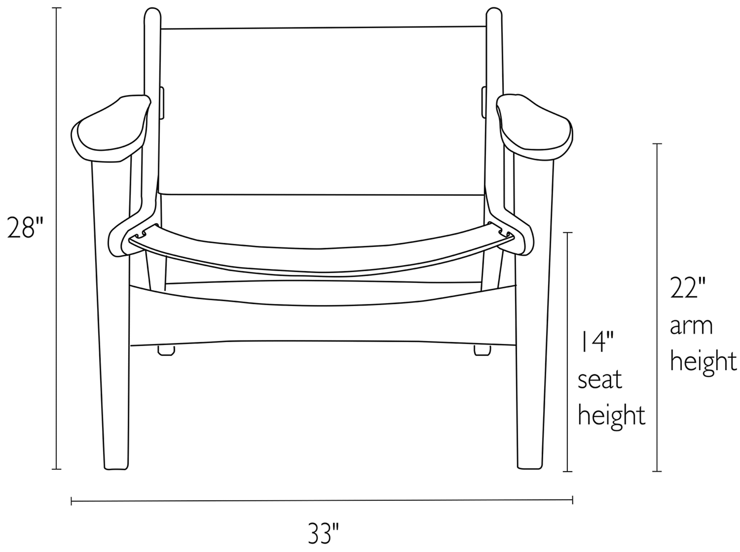 Front view dimension illustration of Lars chair.