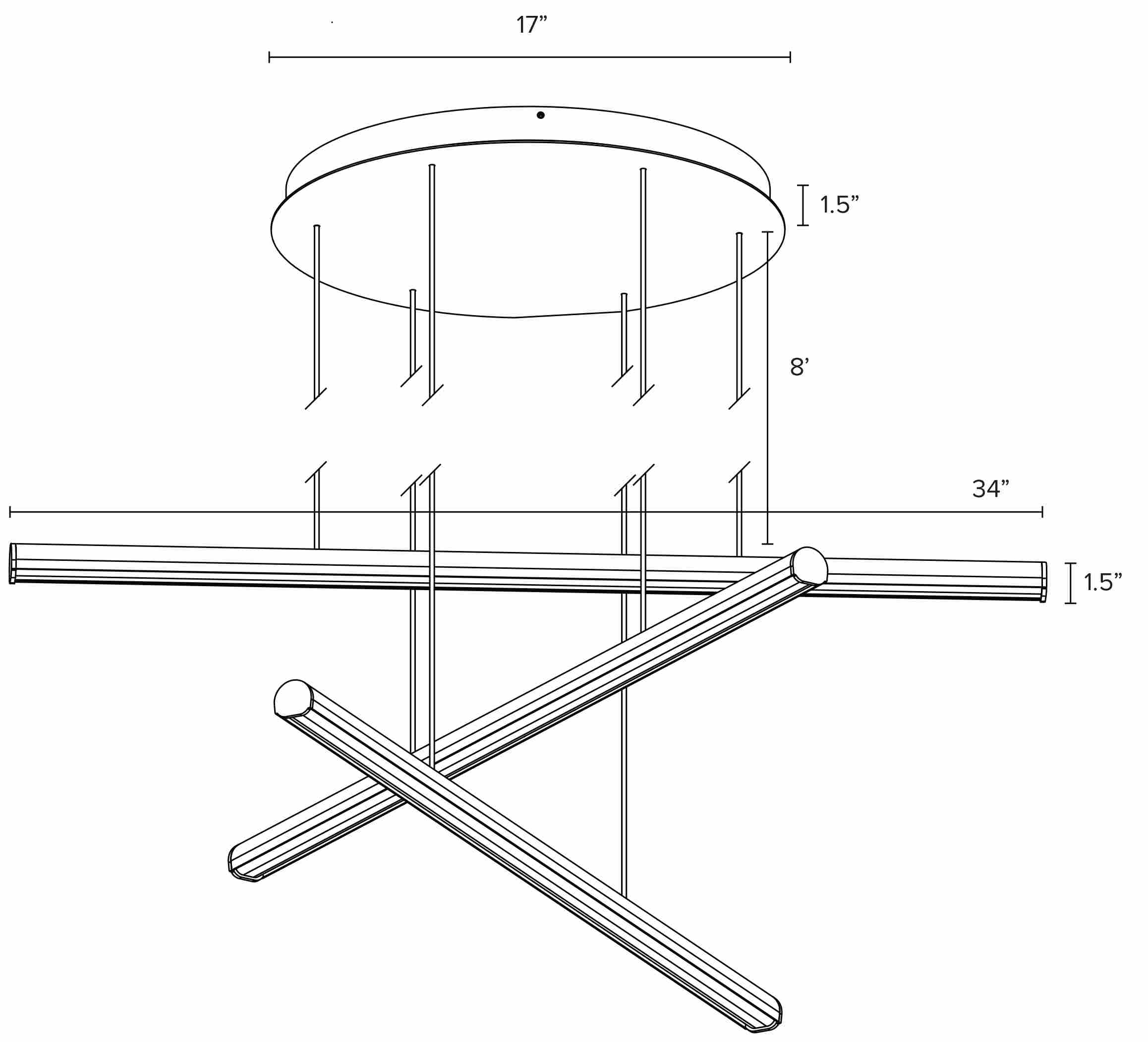 Lumi chandelier line drawing with dimensions.