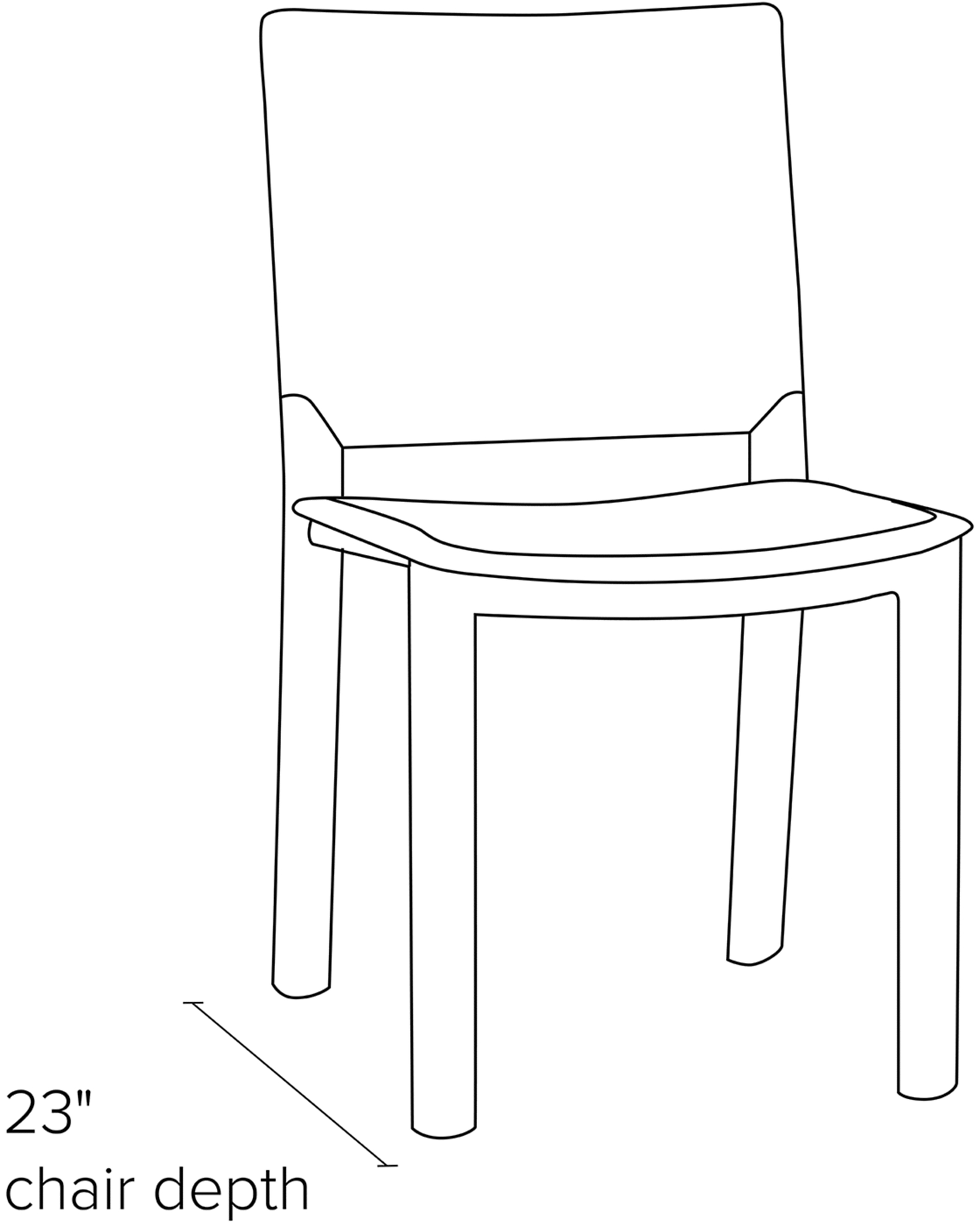 Side view dimension illustration of Madrid side chair.