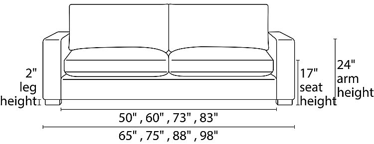 Metro Sofa Front Dimension Drawing.