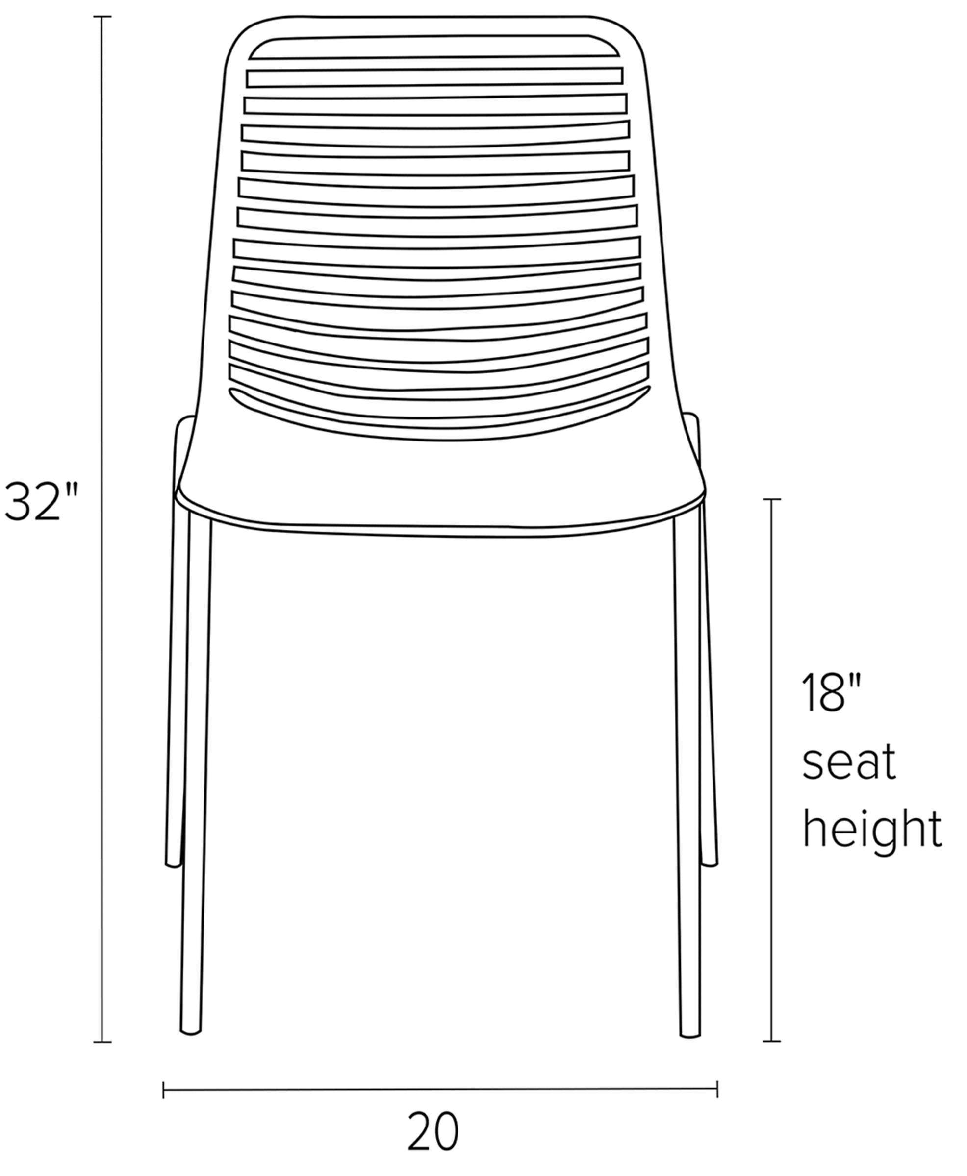 Front view dimension illustration of Mini side chair.