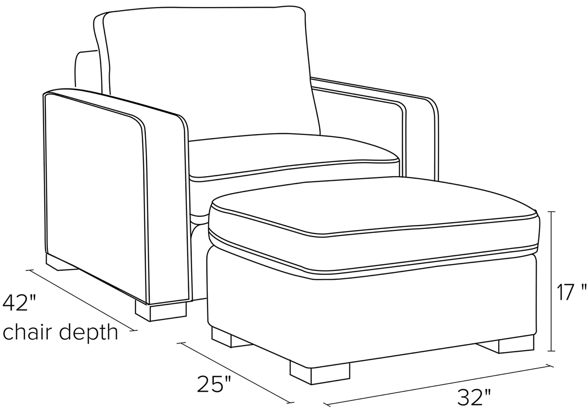 Side view dimension illustration of Morrison chair and ottoman.
