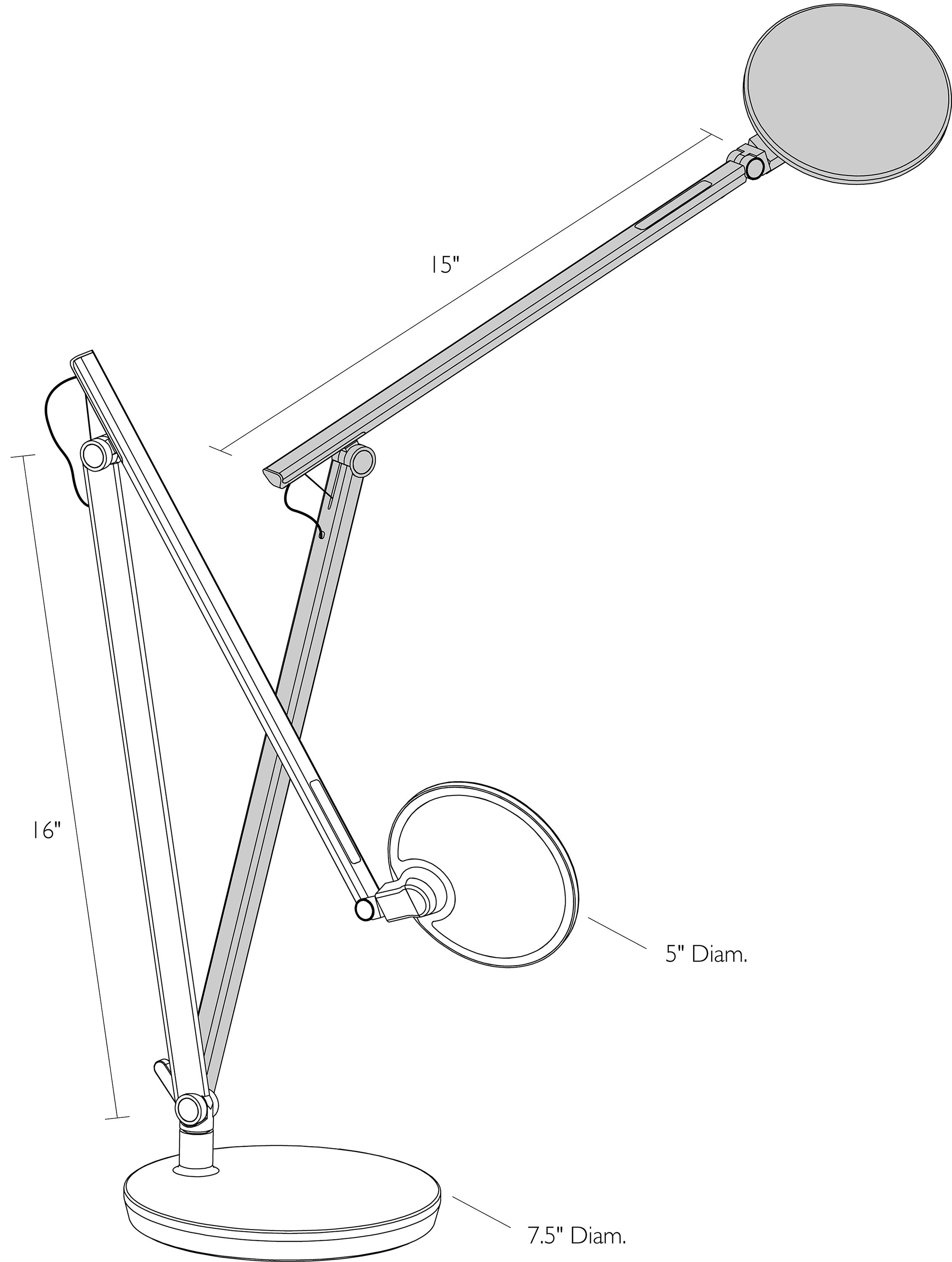 Detail of Nova task lamp dimension drawing.