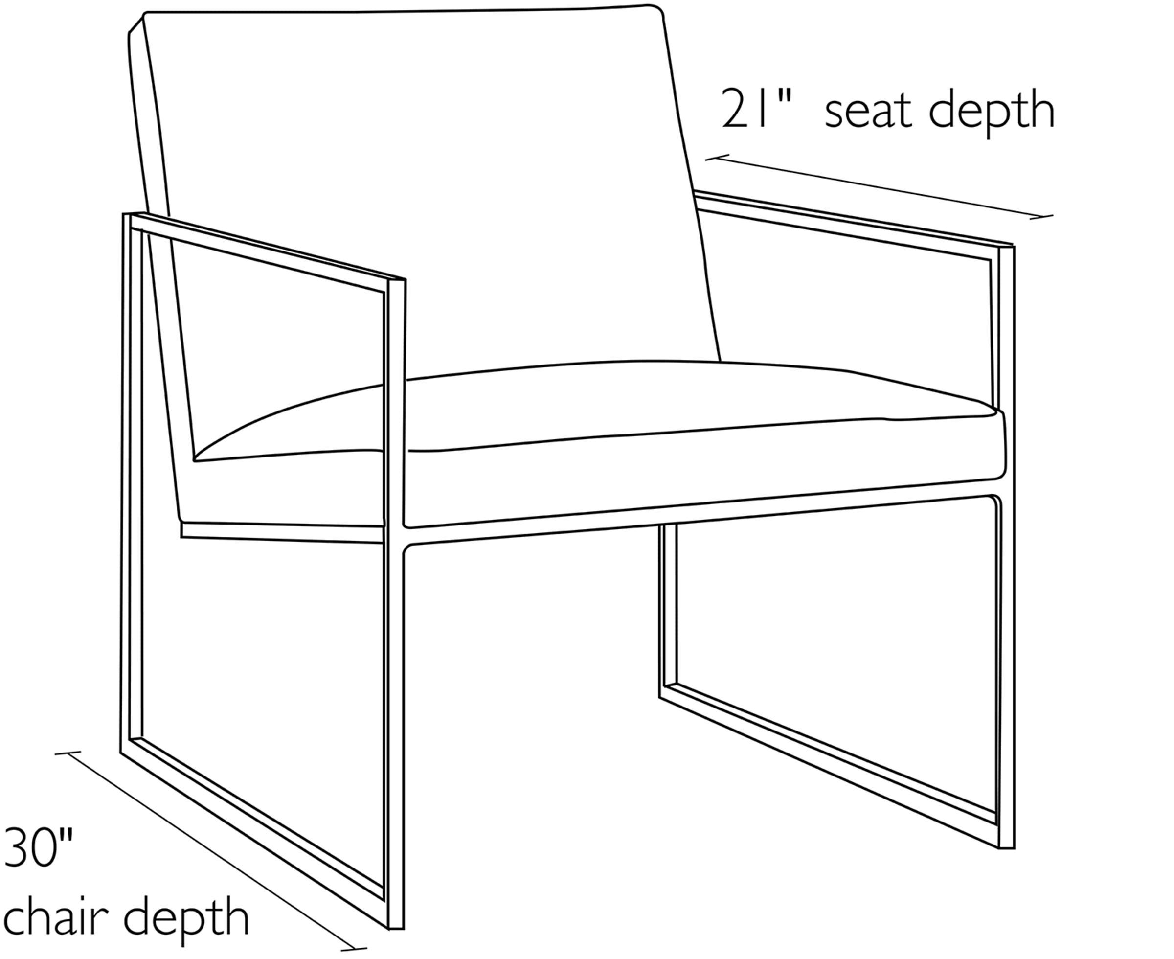 Side view dimension illustration of Novato chair.