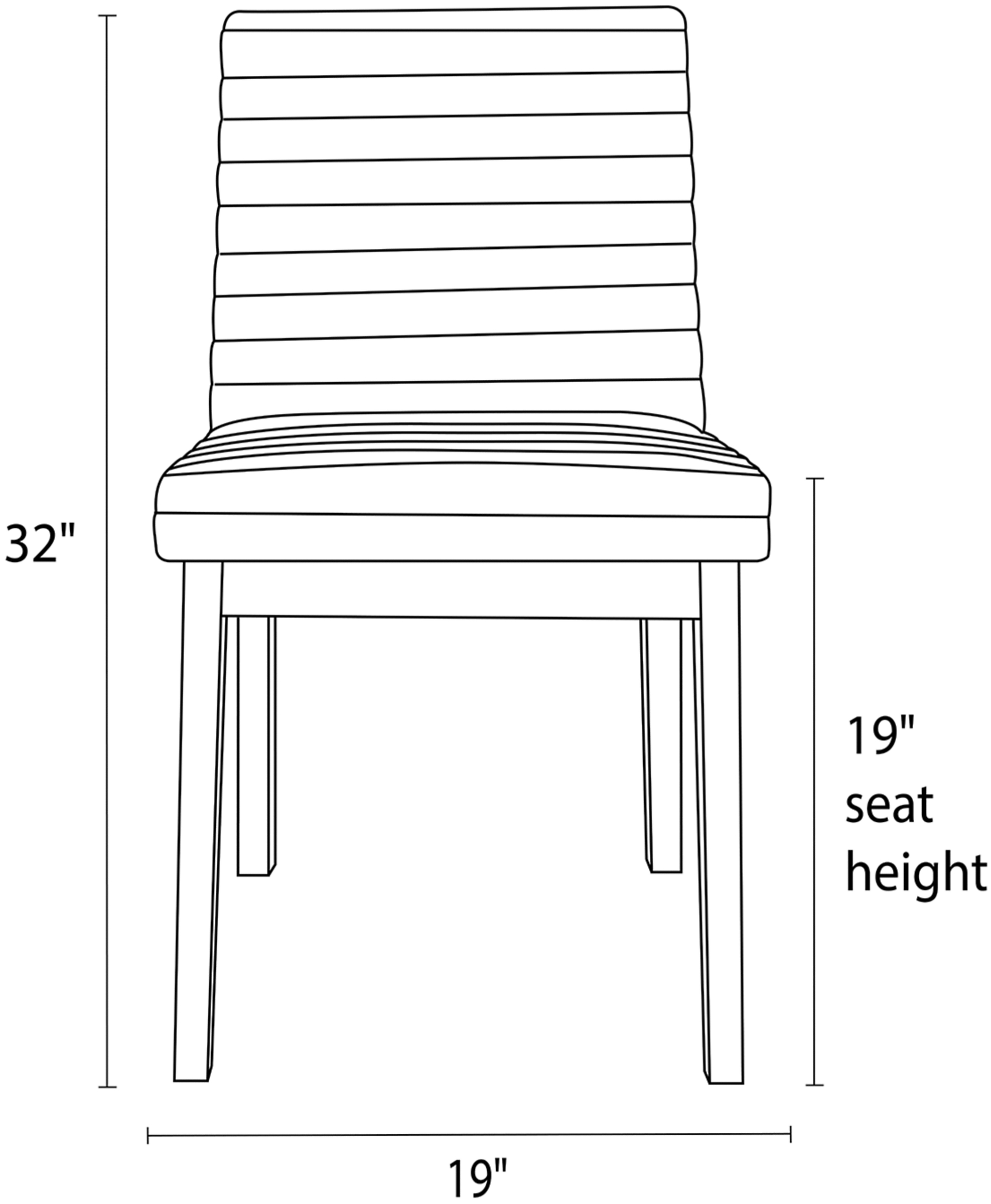 Front Dimension Drawing of Olsen dining side chair.