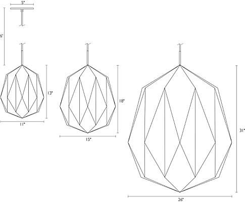 Detail of Orikata Acorn pendant dimension drawings.