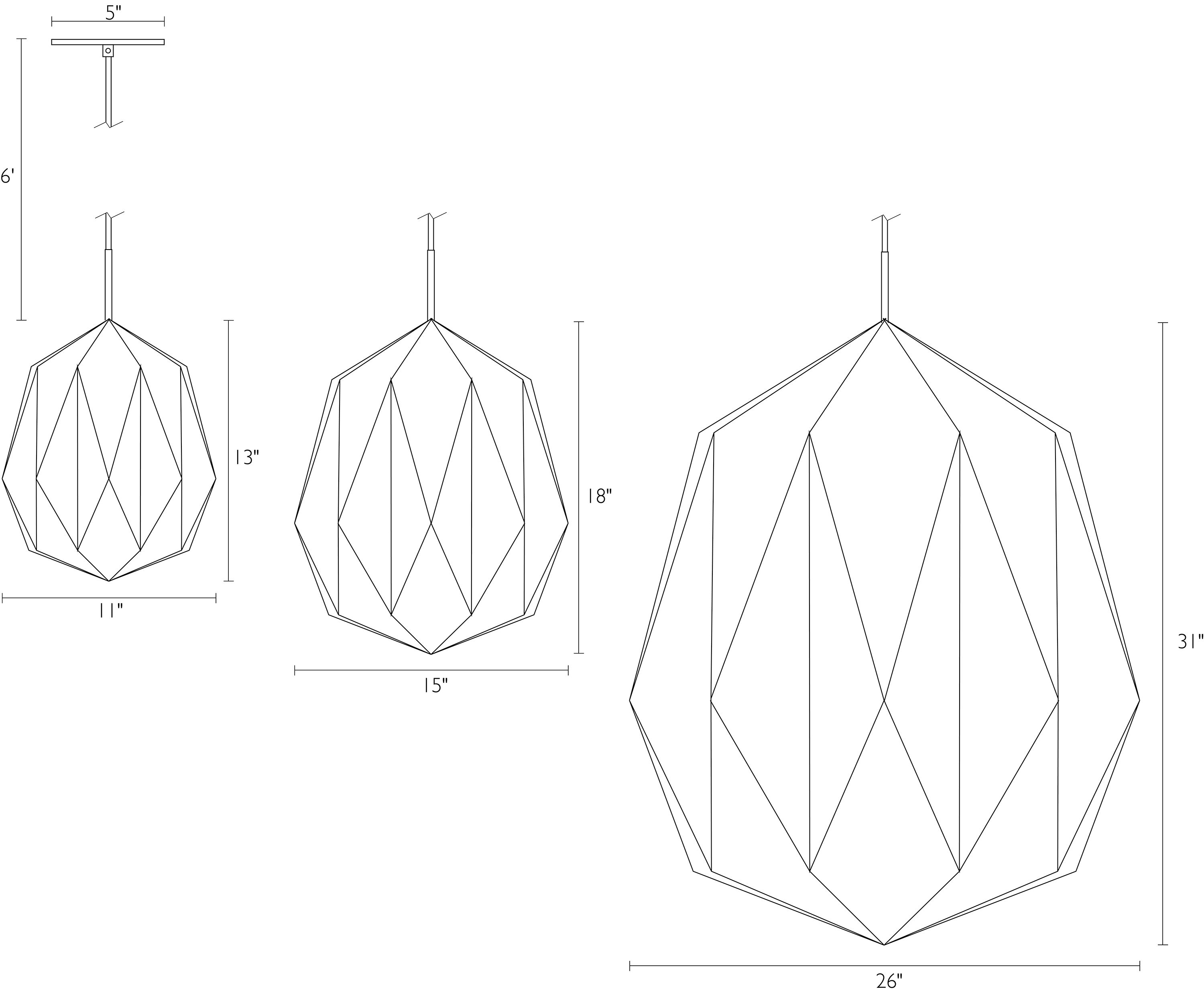 Detail of Orikata Acorn pendant dimension drawings.