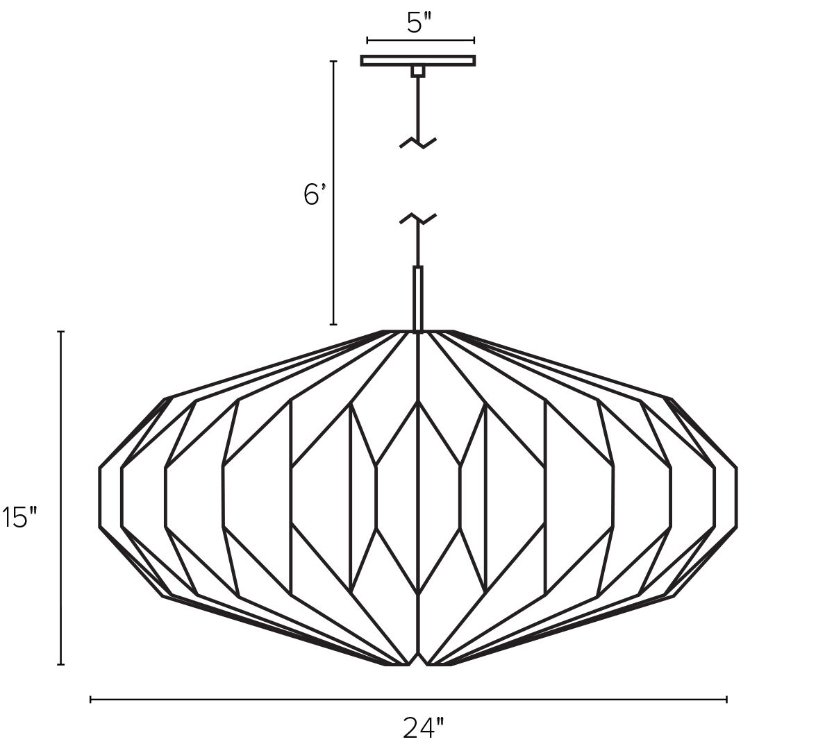 Illustration of Orikata 24 diameter Saucer Pendant with dimensions.