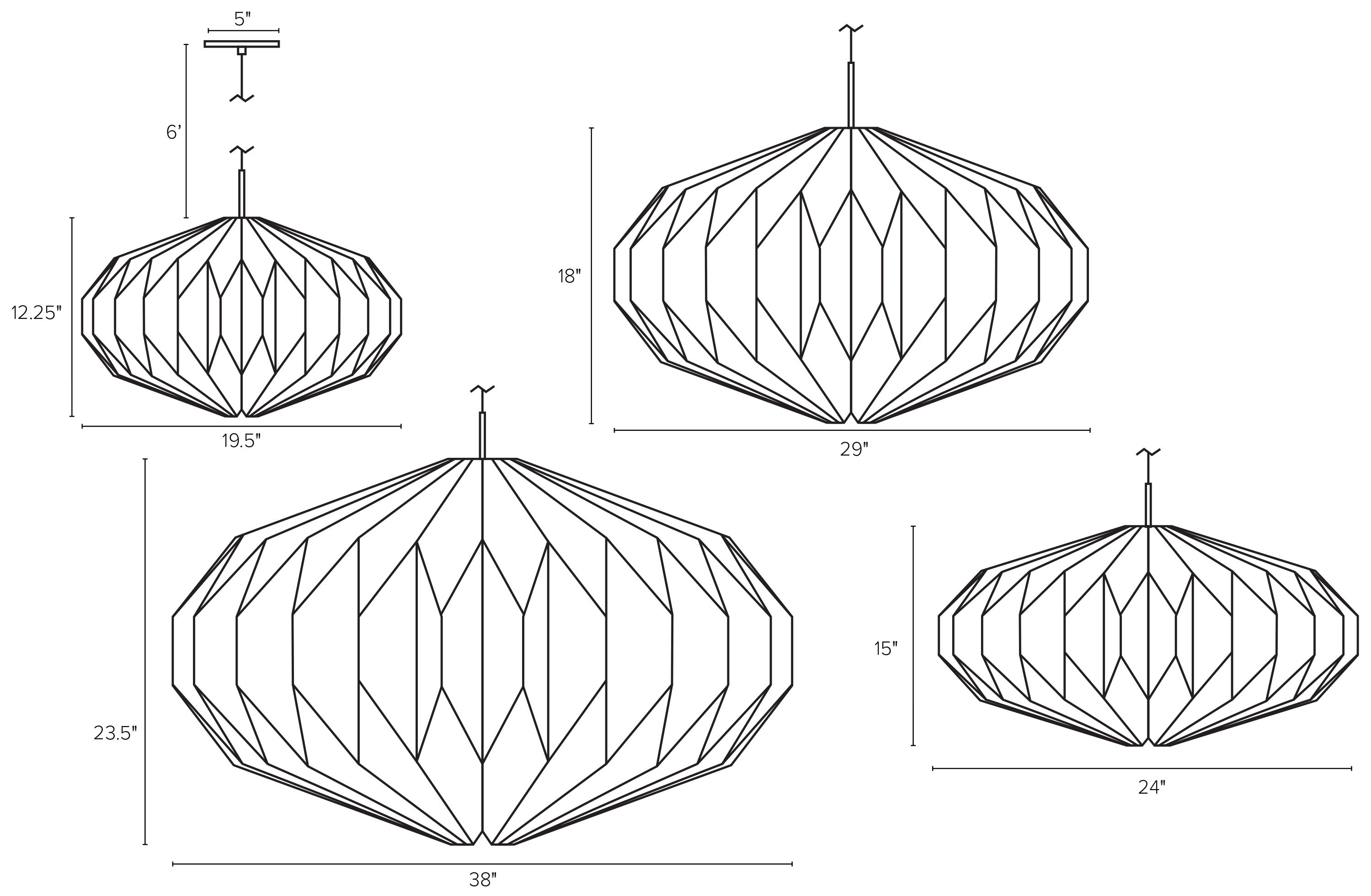 Dimensions of Orikata Saucer pendant.