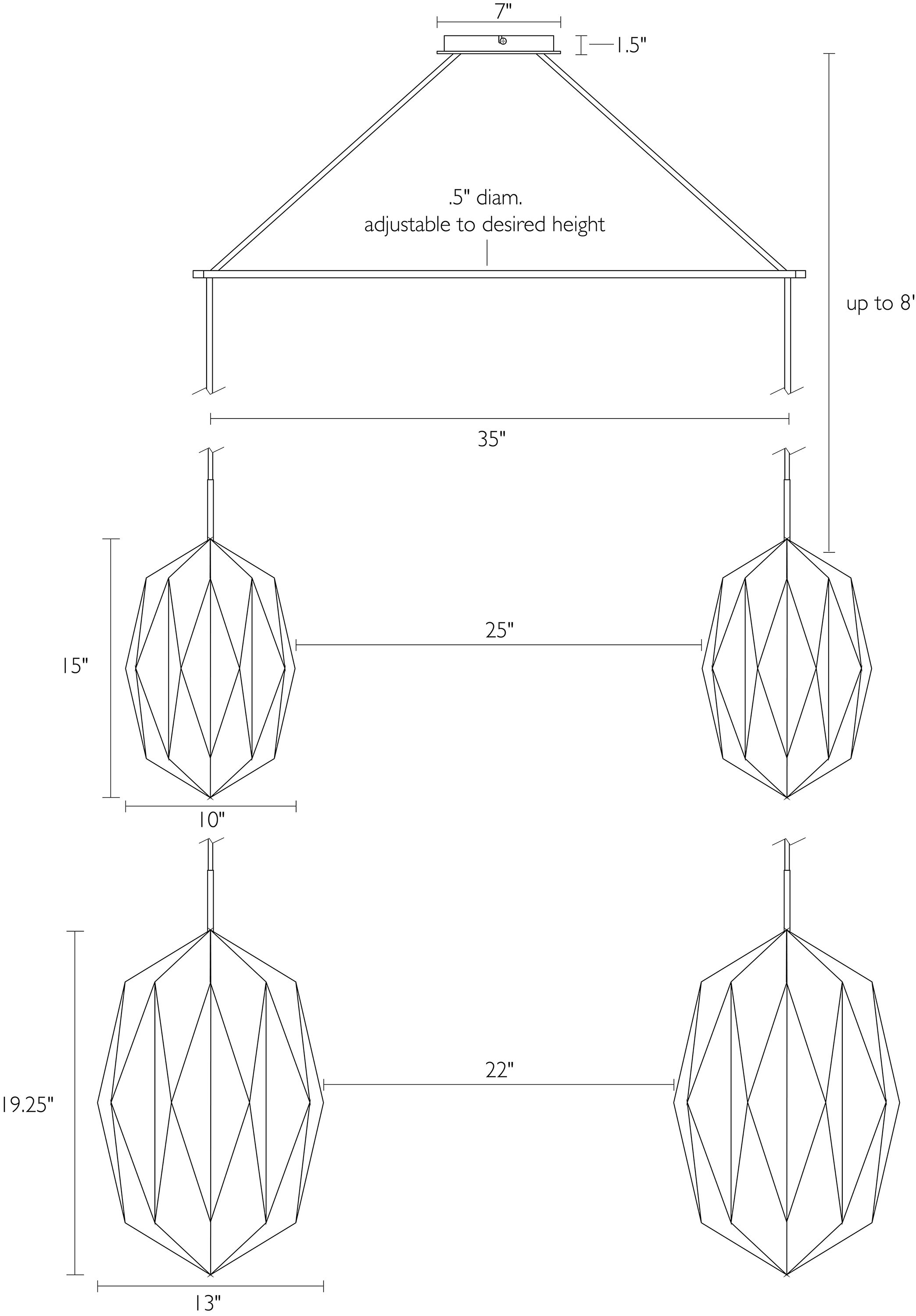 Detail of Orikata Teardrop double pendant dimension drawing.