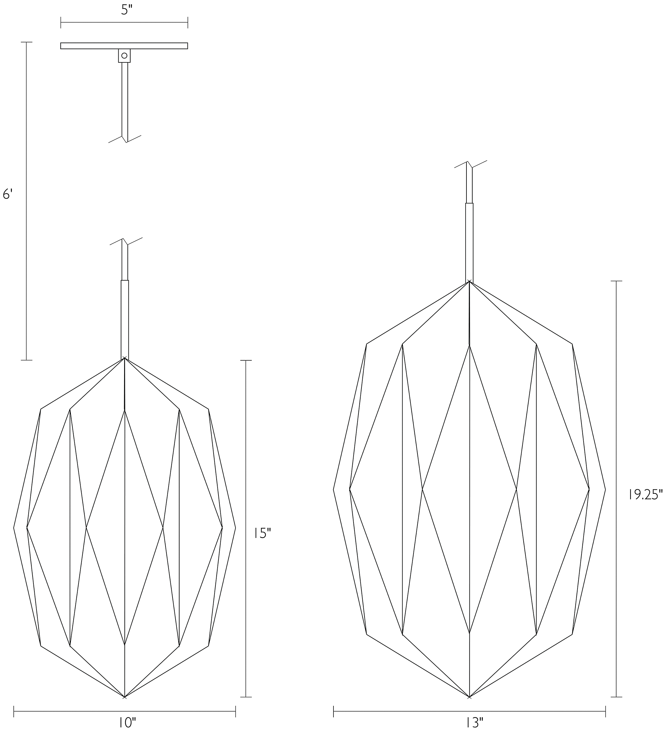 Detail of Orikata Teardrop pendant dimension drawings.