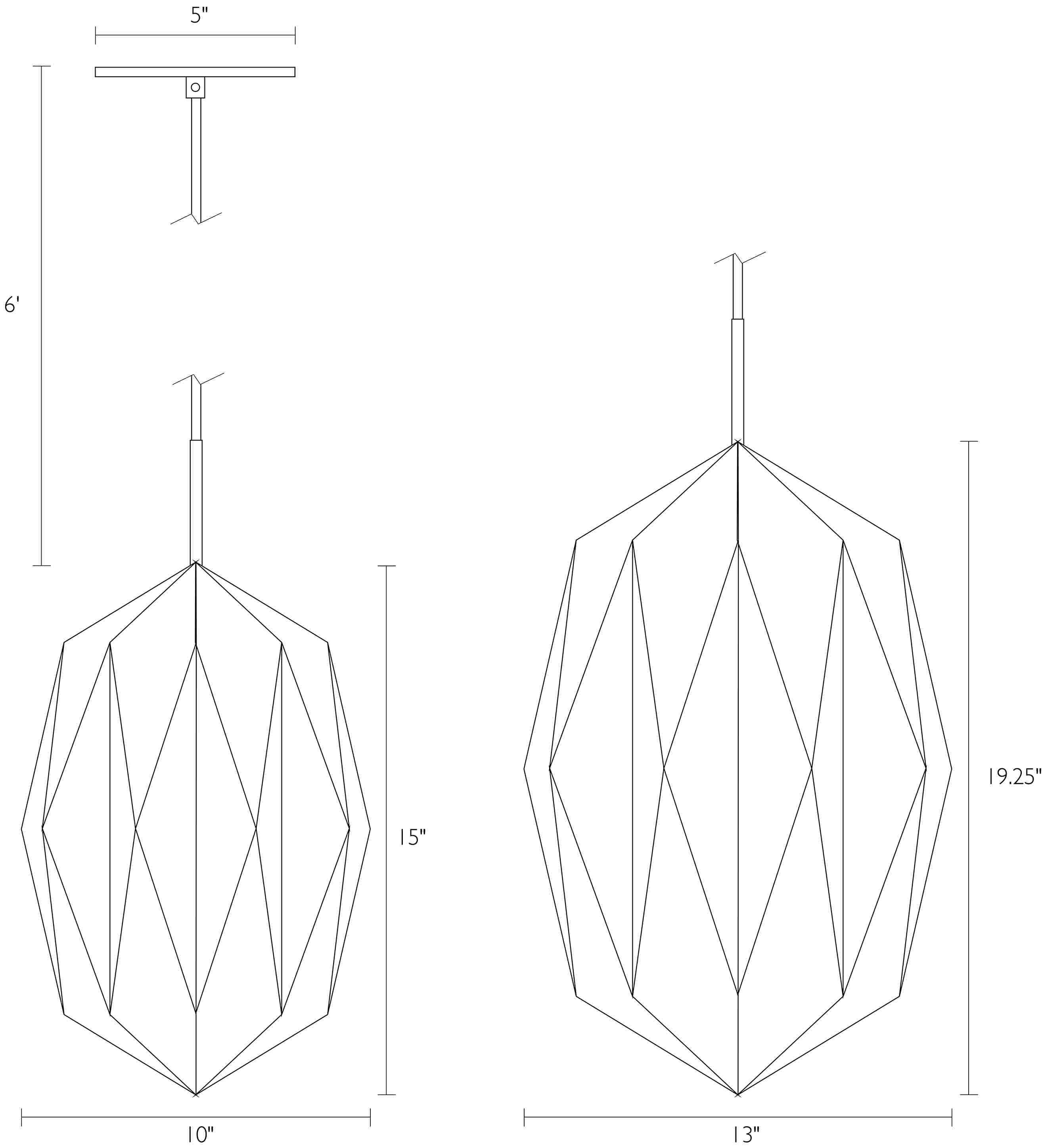 Detail of Orikata Teardrop pendant dimension drawings.