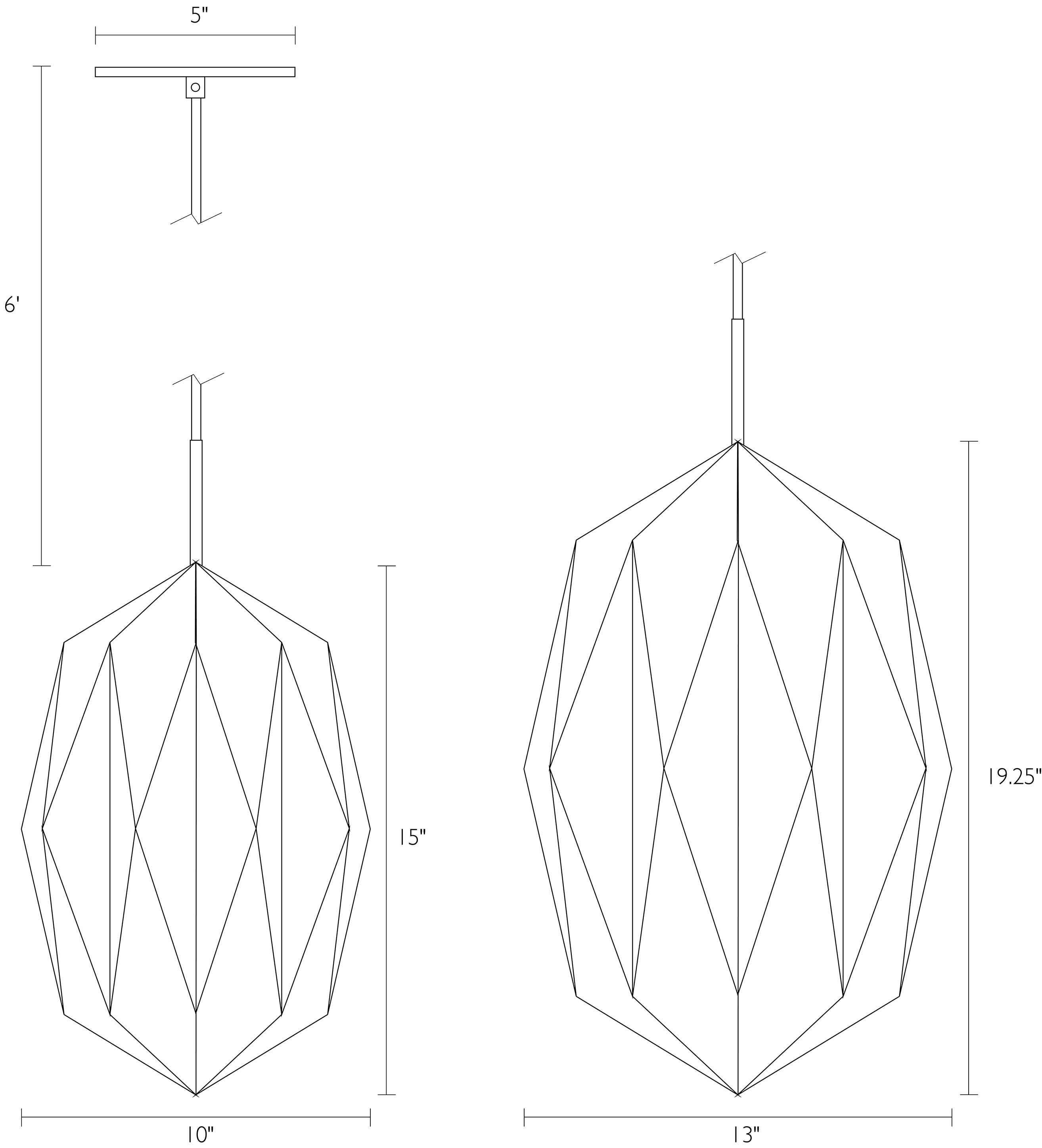 Detail of Orikata Teardrop pendant dimension drawings.