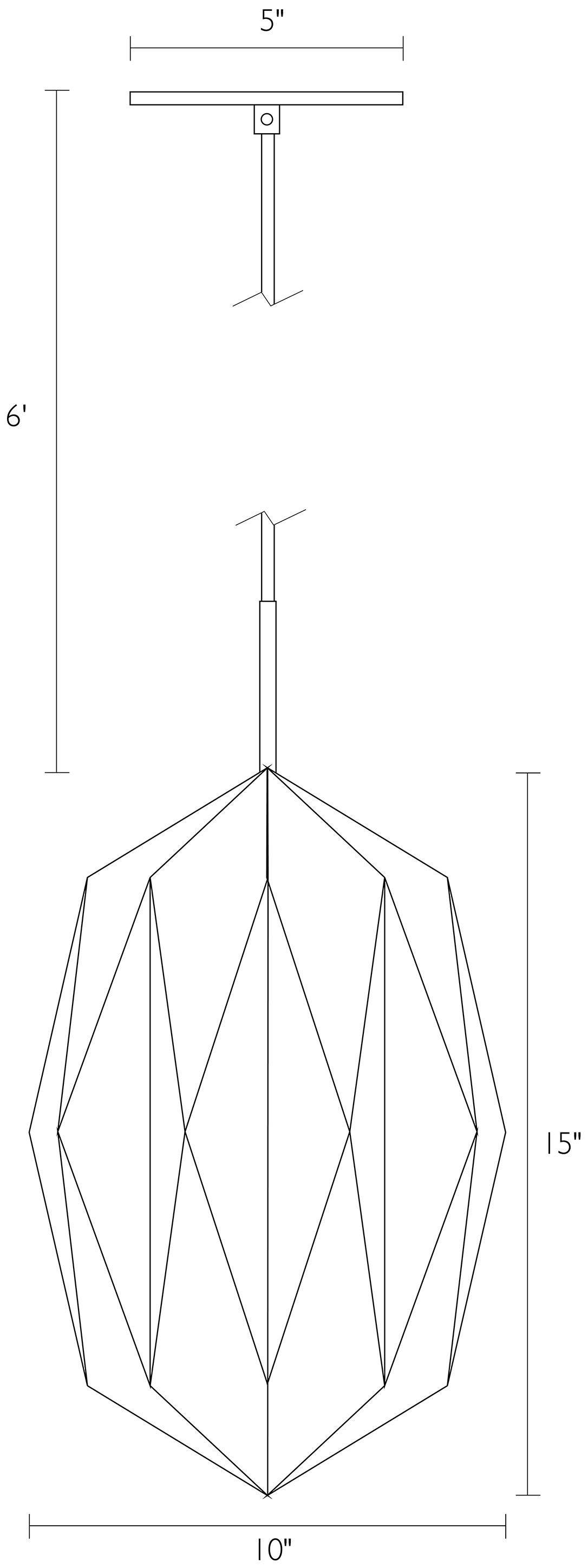 Illustration of Orikata 10 diameter Teardrop Pendant with dimensions.