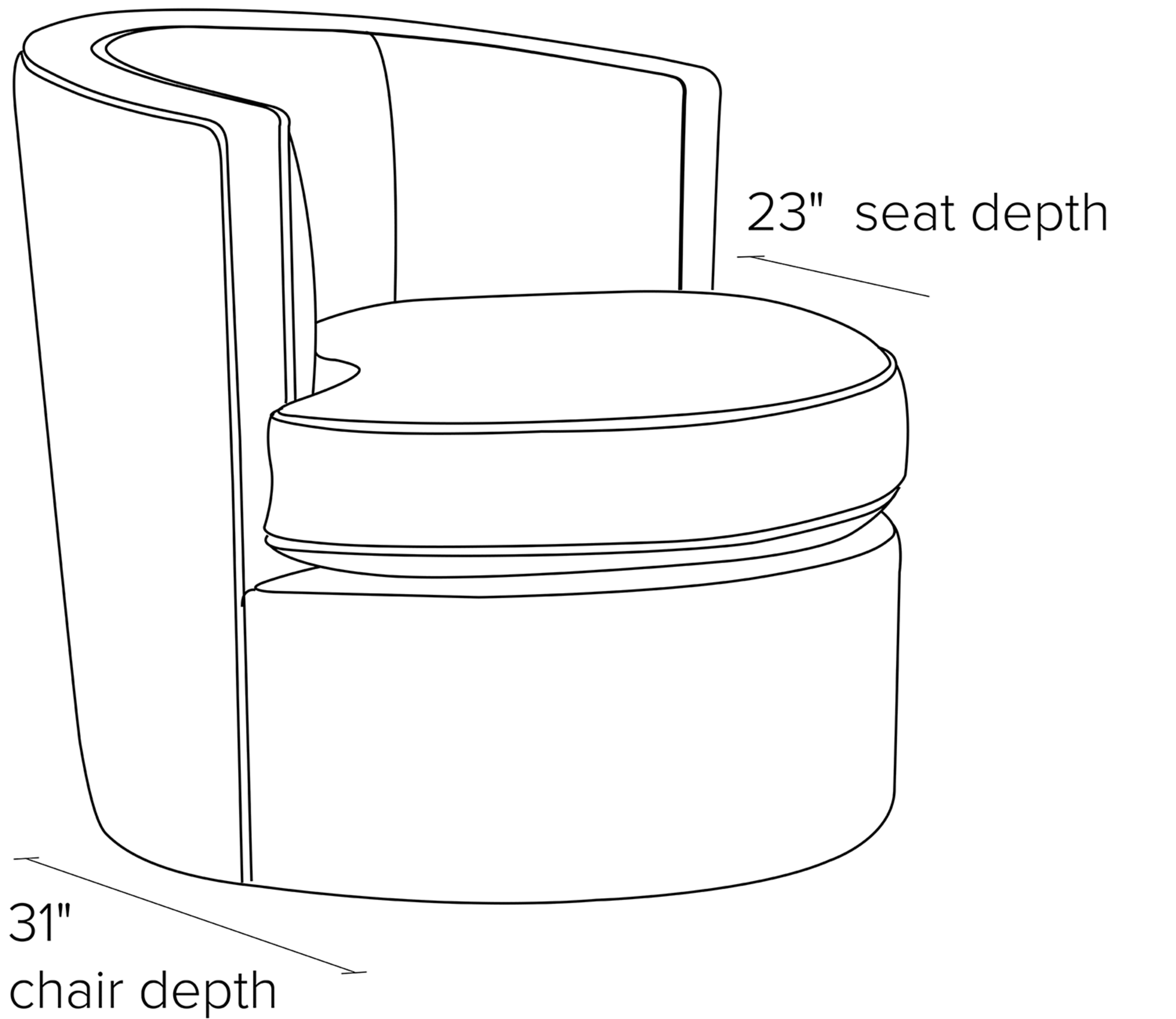 Side view dimension illustration of Otis swivel chair.