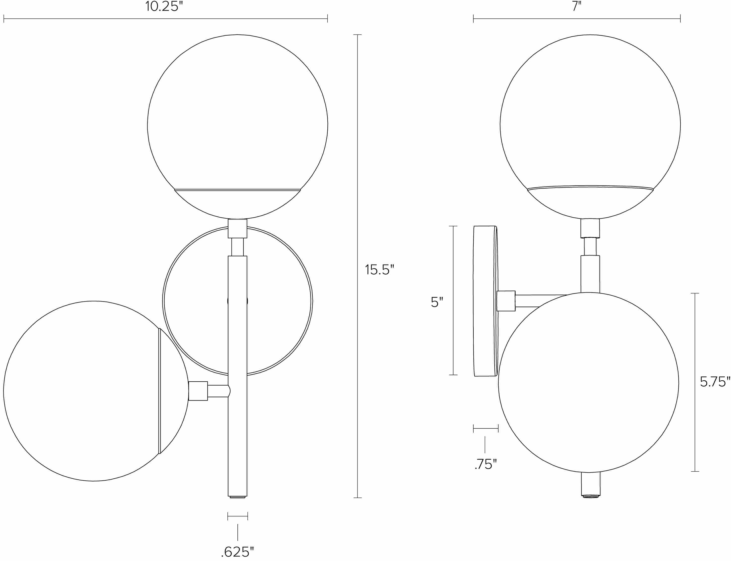 Pearl Wall Sconce Dimension Drawing Detail.