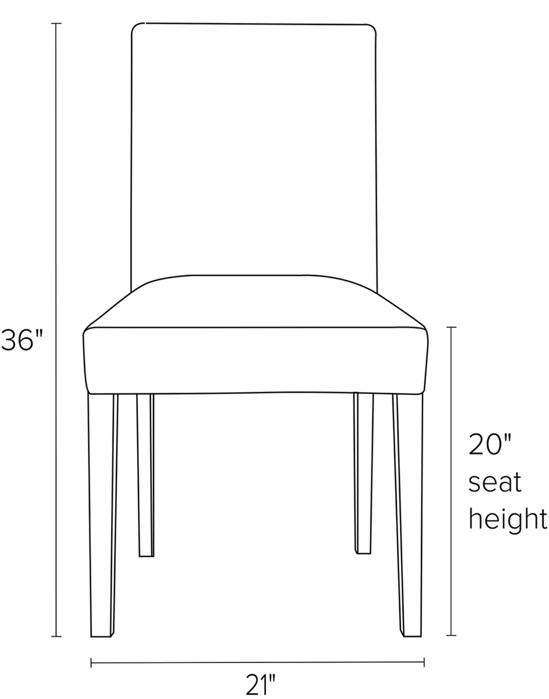 Front view dimension illustration of Peyton side chair.