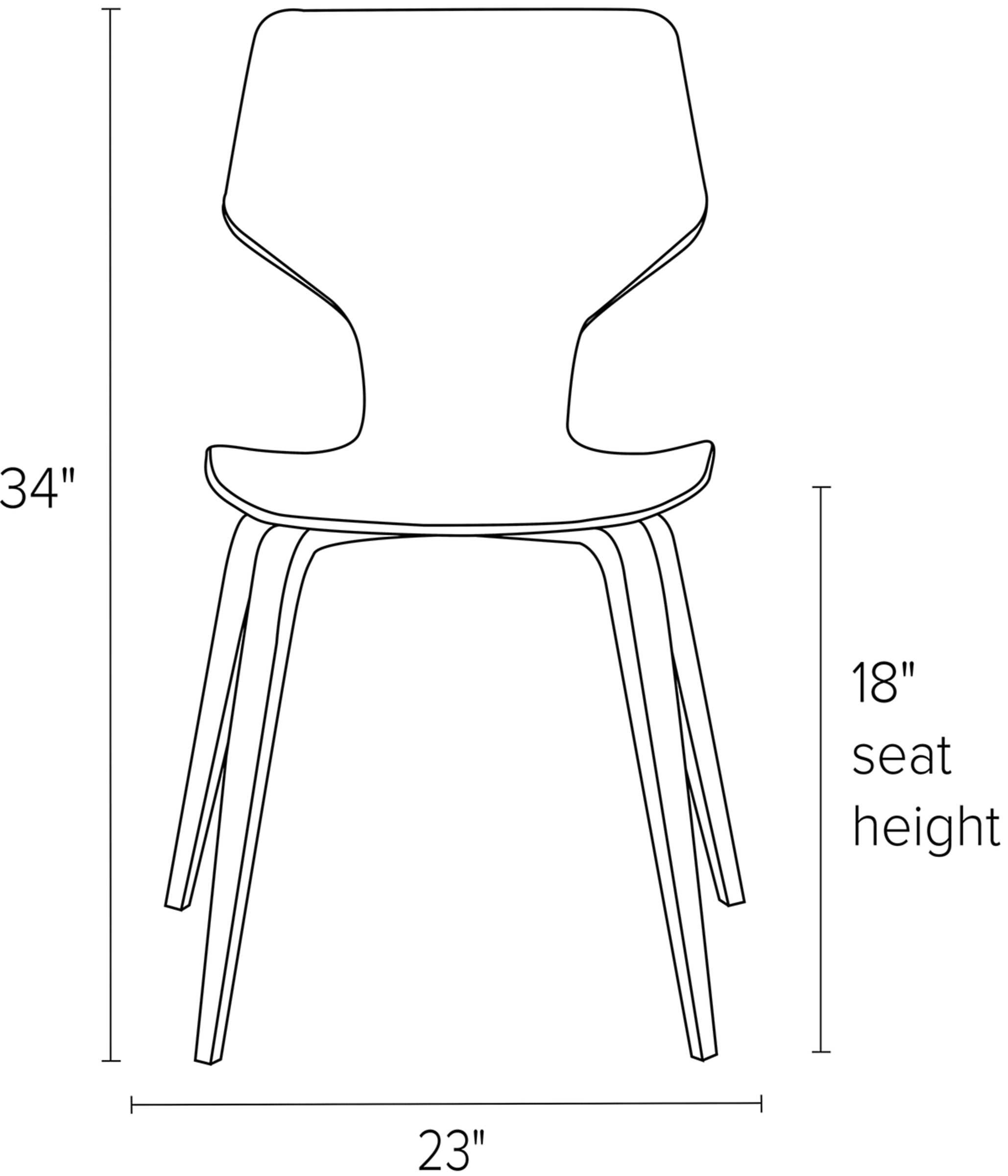 Pike Side Chair with Wood Base Dimension Drawing.