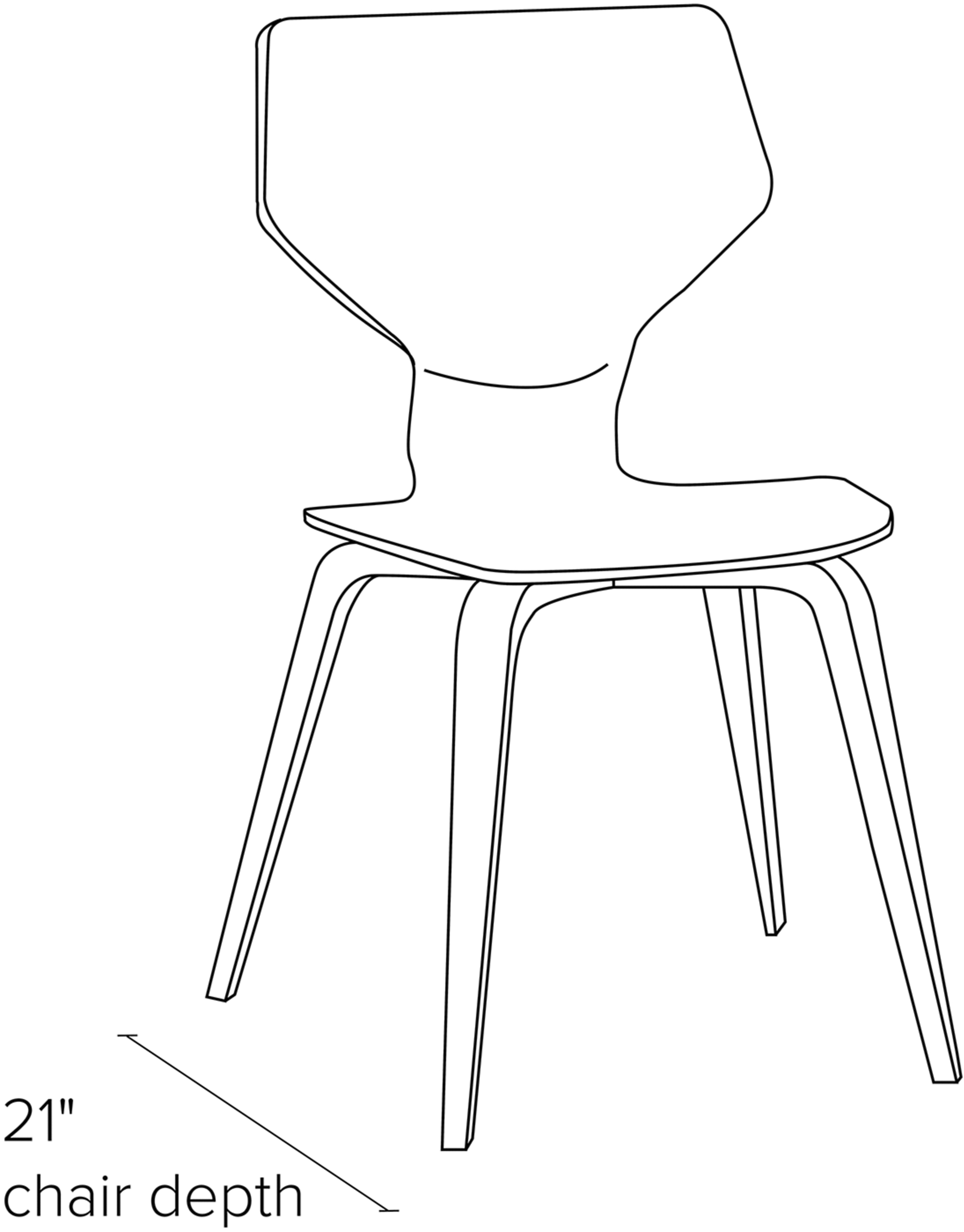 Pike Side Chair with Wood Base Angled Dimension Drawing.