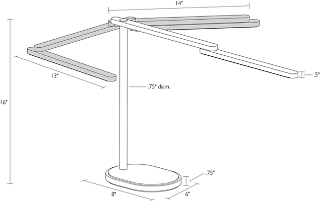 Dimension illustration of Pivot task lamp.