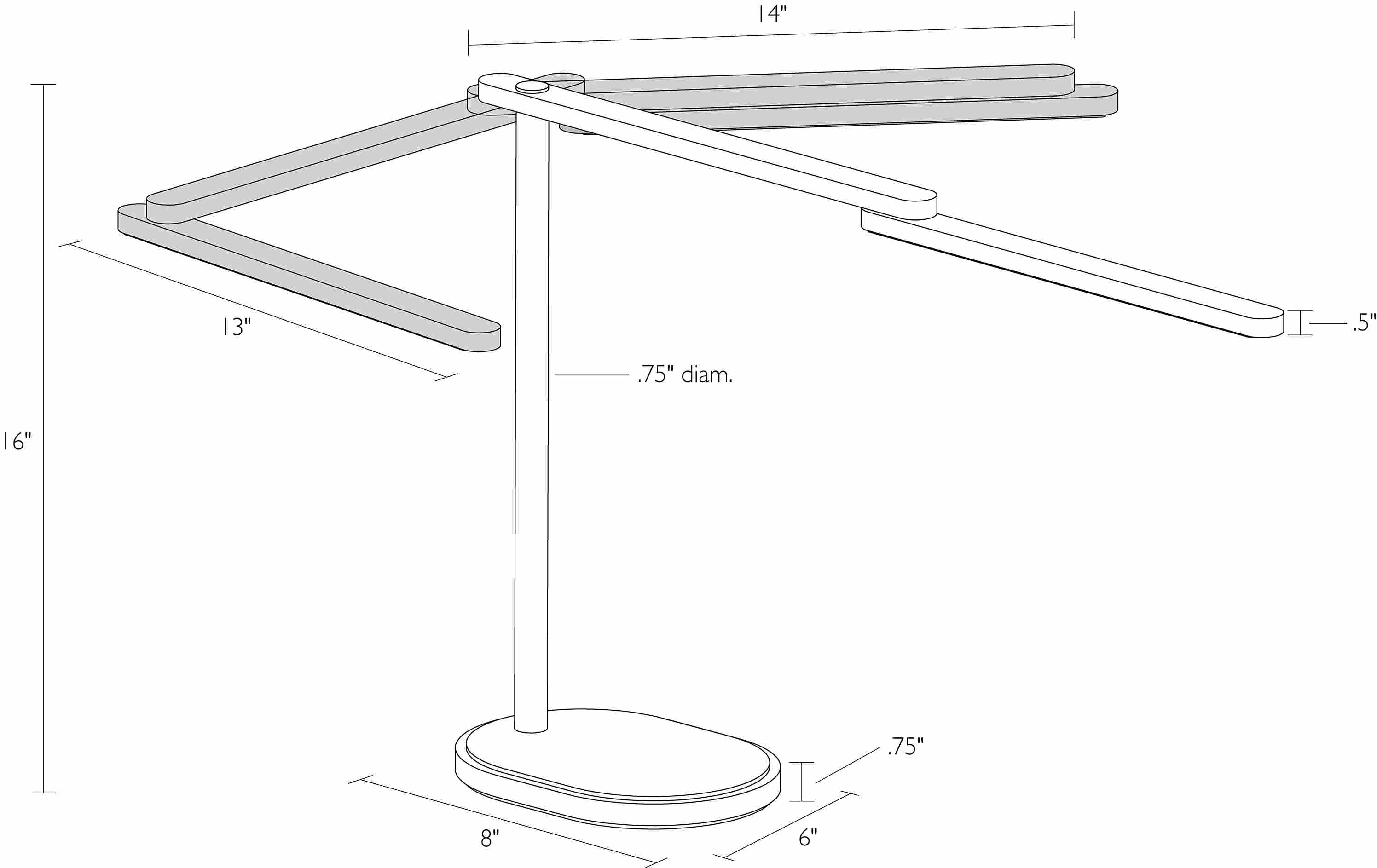 Dimension illustration of Pivot task lamp.