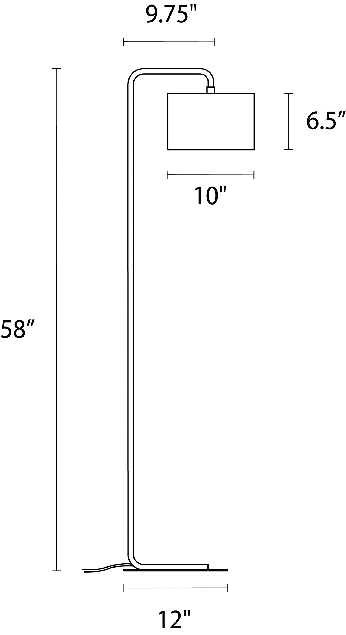 Illustration of Rayne 58h Floor Lamp with dimensions.