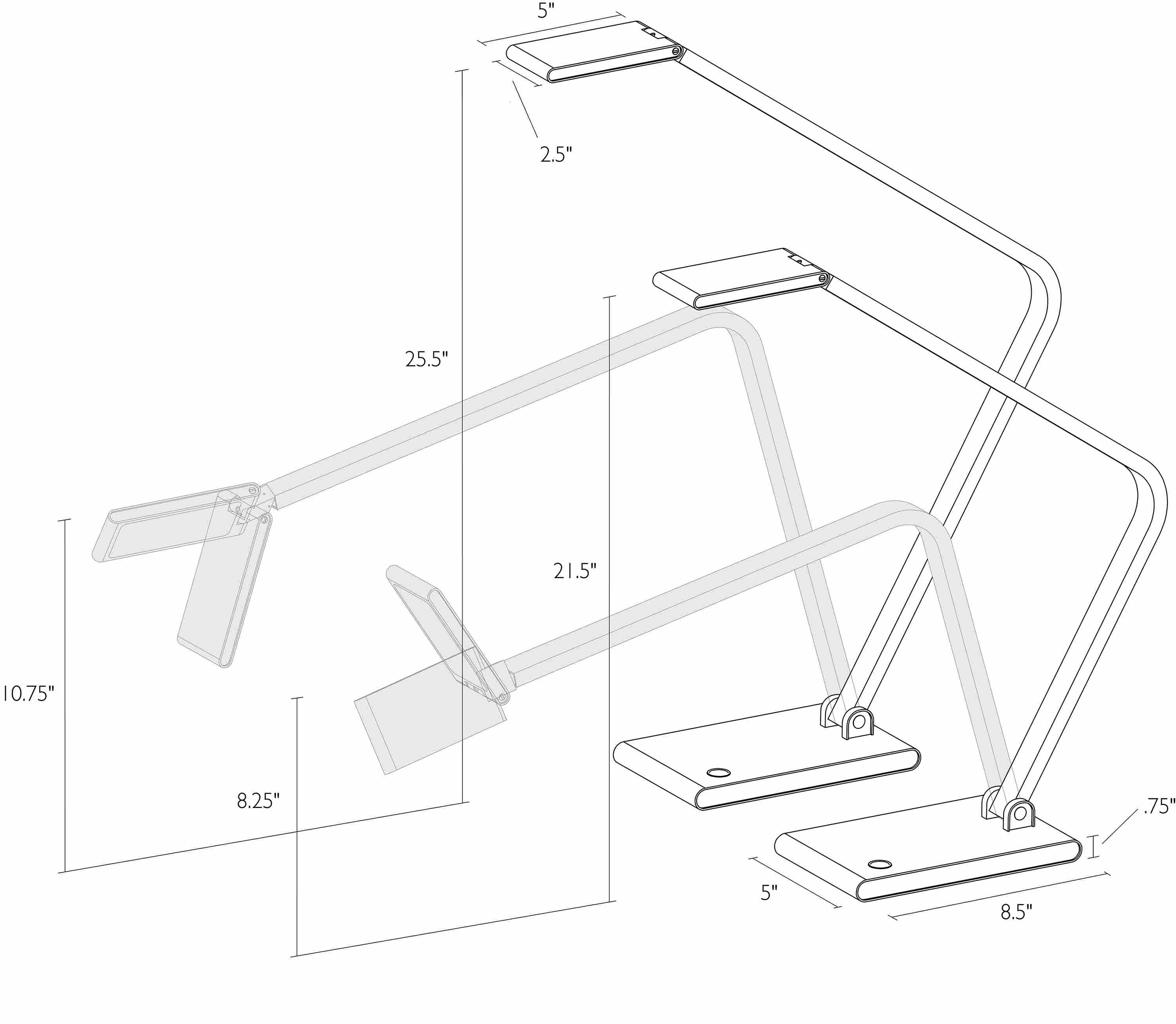 Detail of Reach table lamp dimension drawings.