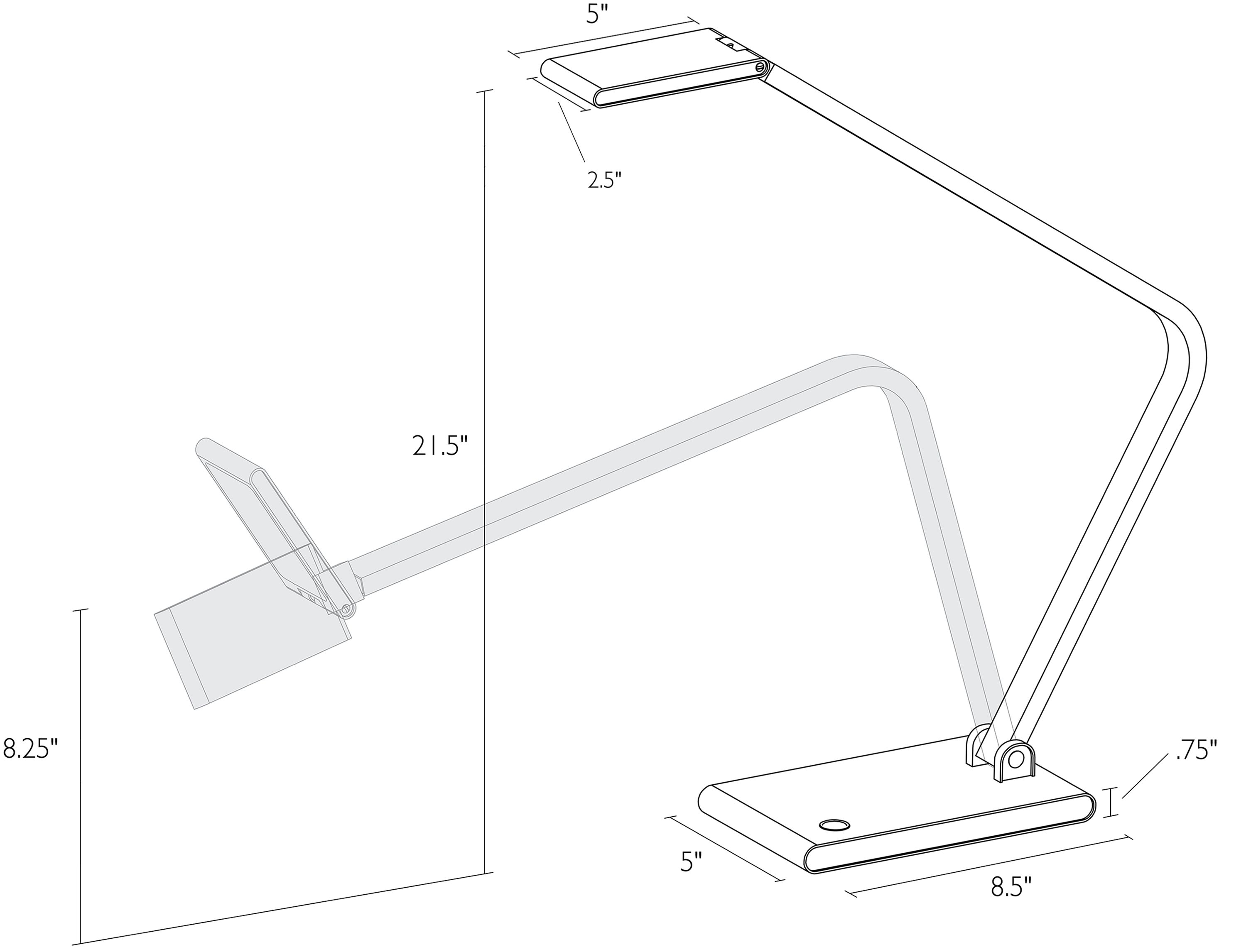 Illustration of Reach 21h Table Lamp with dimensions.