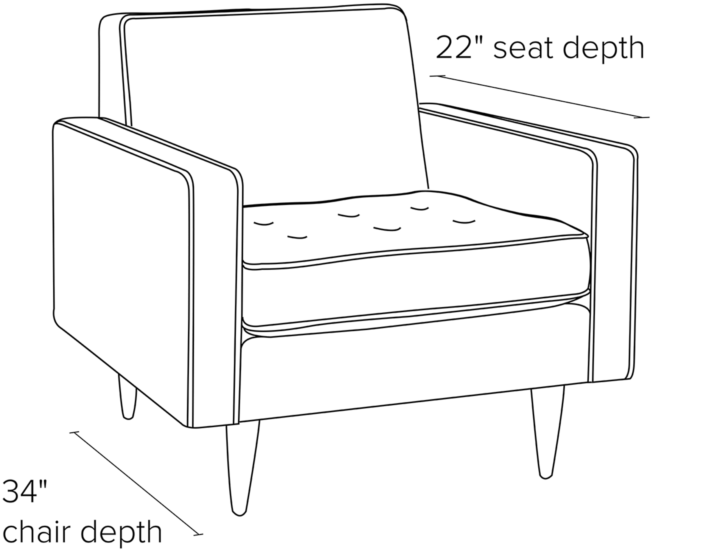 Side view dimension illustration of Reese chair.