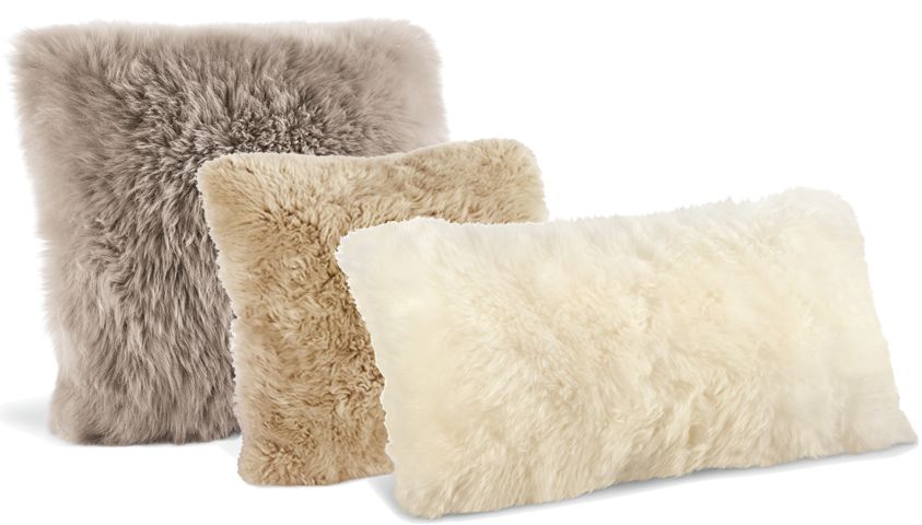 Grey Mongolian Sheepskin Fur Throw Pillow with Down-Alternative Insert 16''  + Reviews