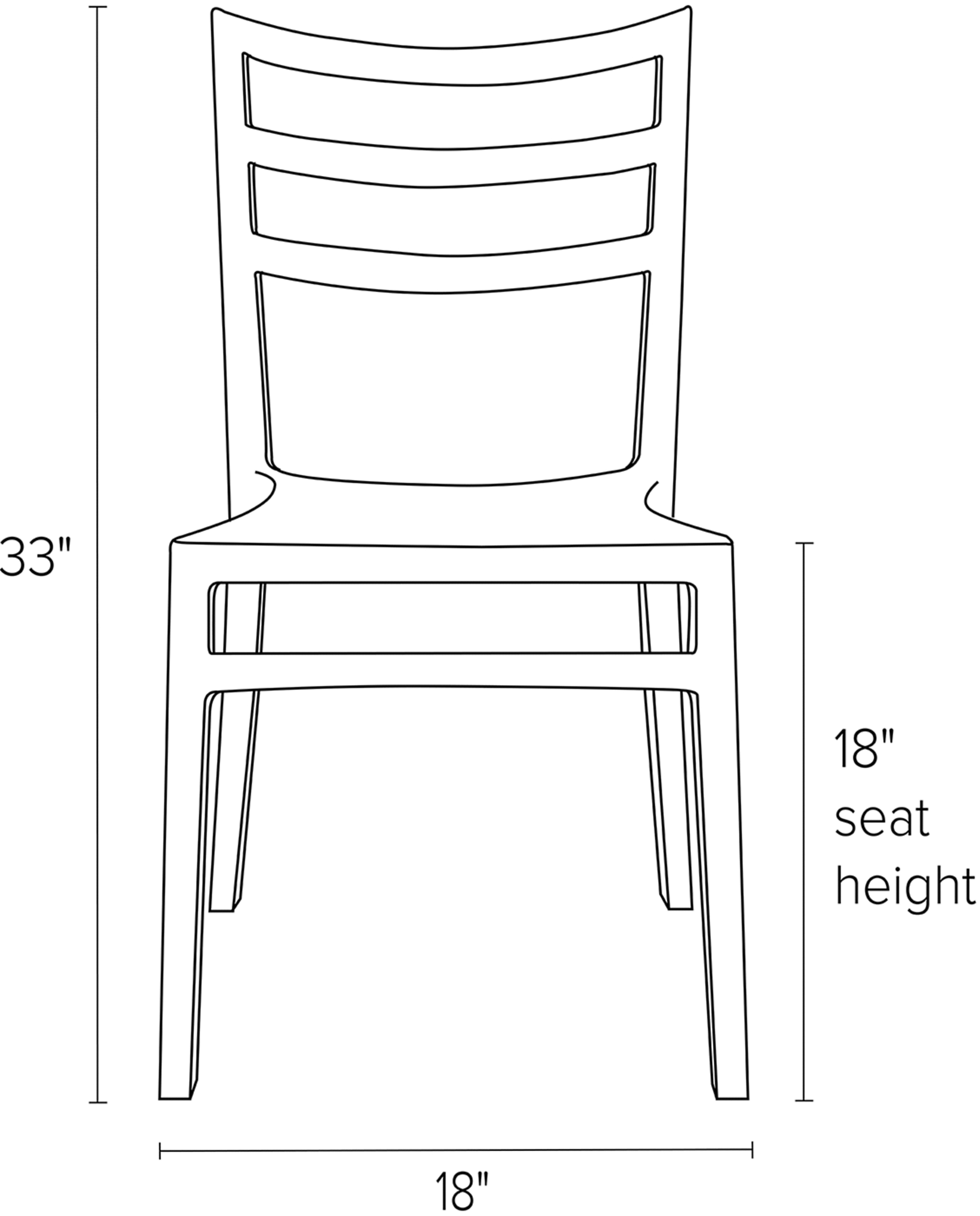Front view dimension illustration of Sabrina side chair.