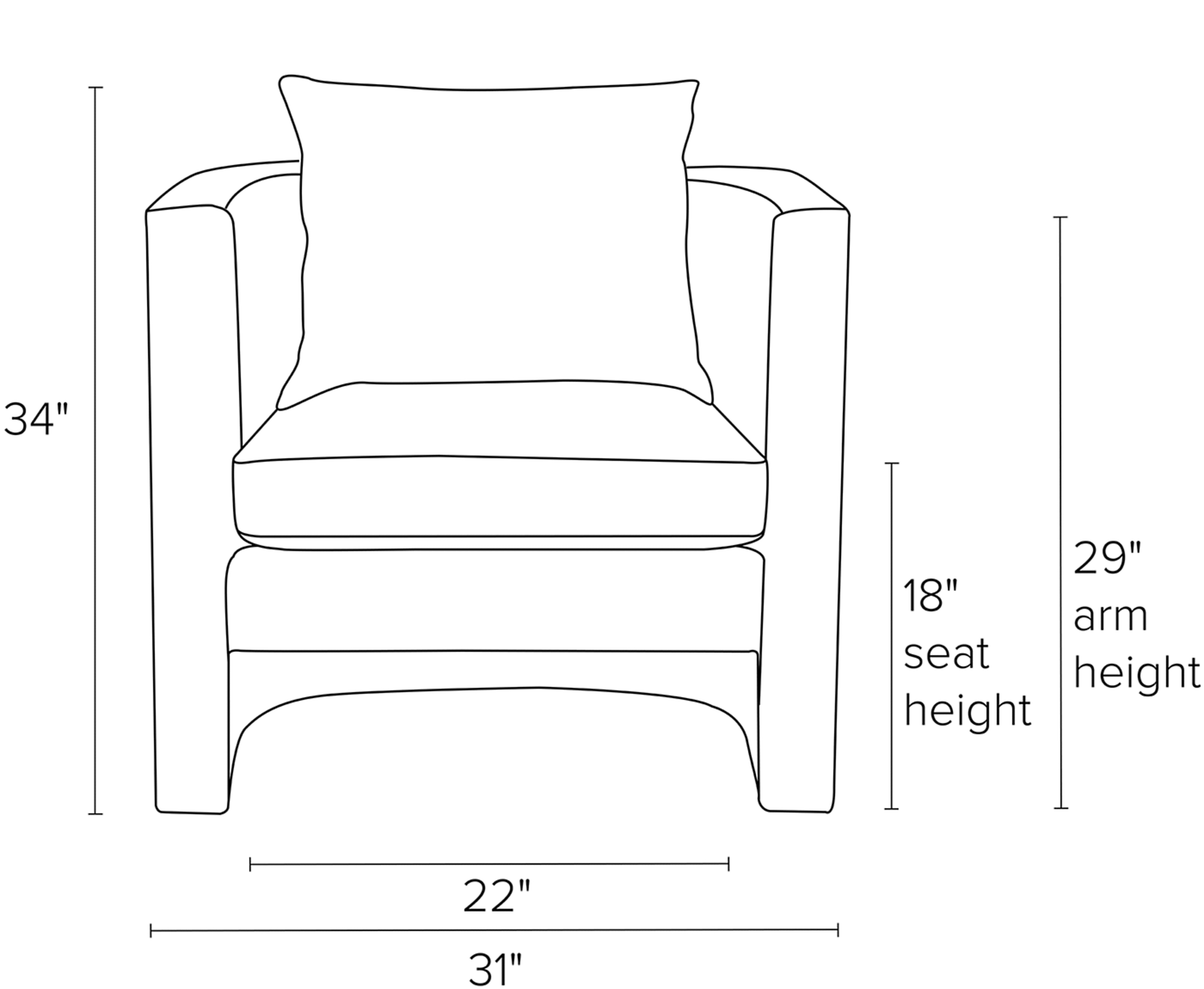 Silva Chair's Front Dimension Drawing.
